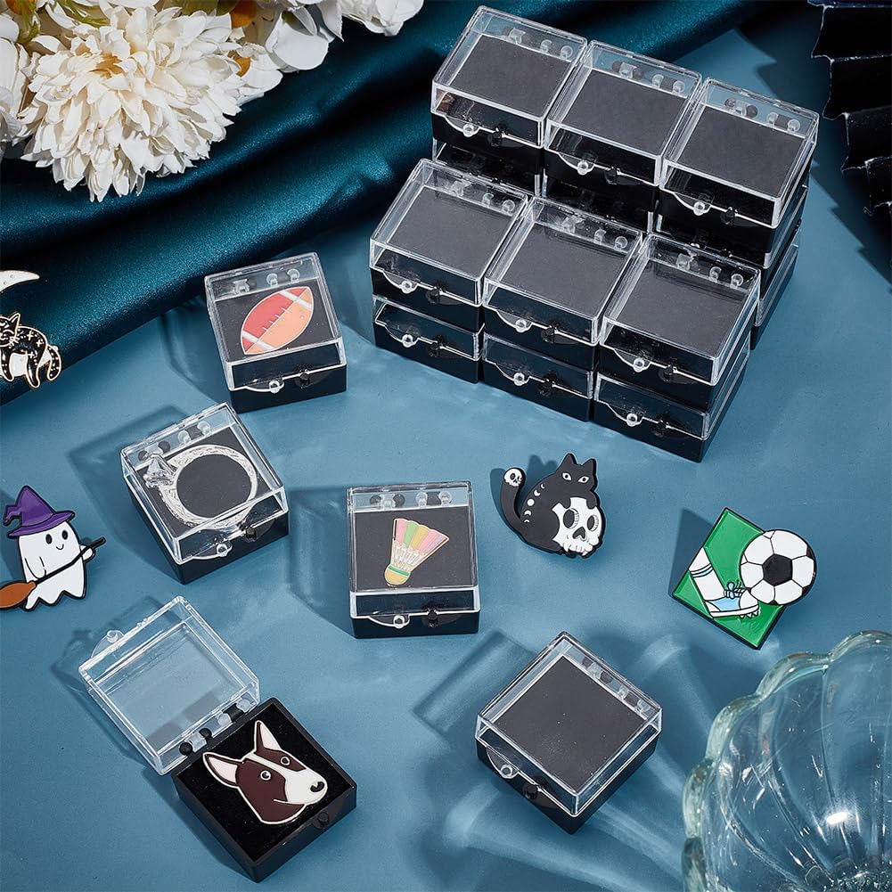 ODM NBEADS 20 Pcs Gift Box for Pin, Black Square Badge Gemstone Display Box with Tray Mini Jewelry Box Container Plastic Show Case Storage Box Holder for Badge Pins Coin Gems Jewelry, 1.1x1.1x0.78inch Custom Mold Development
