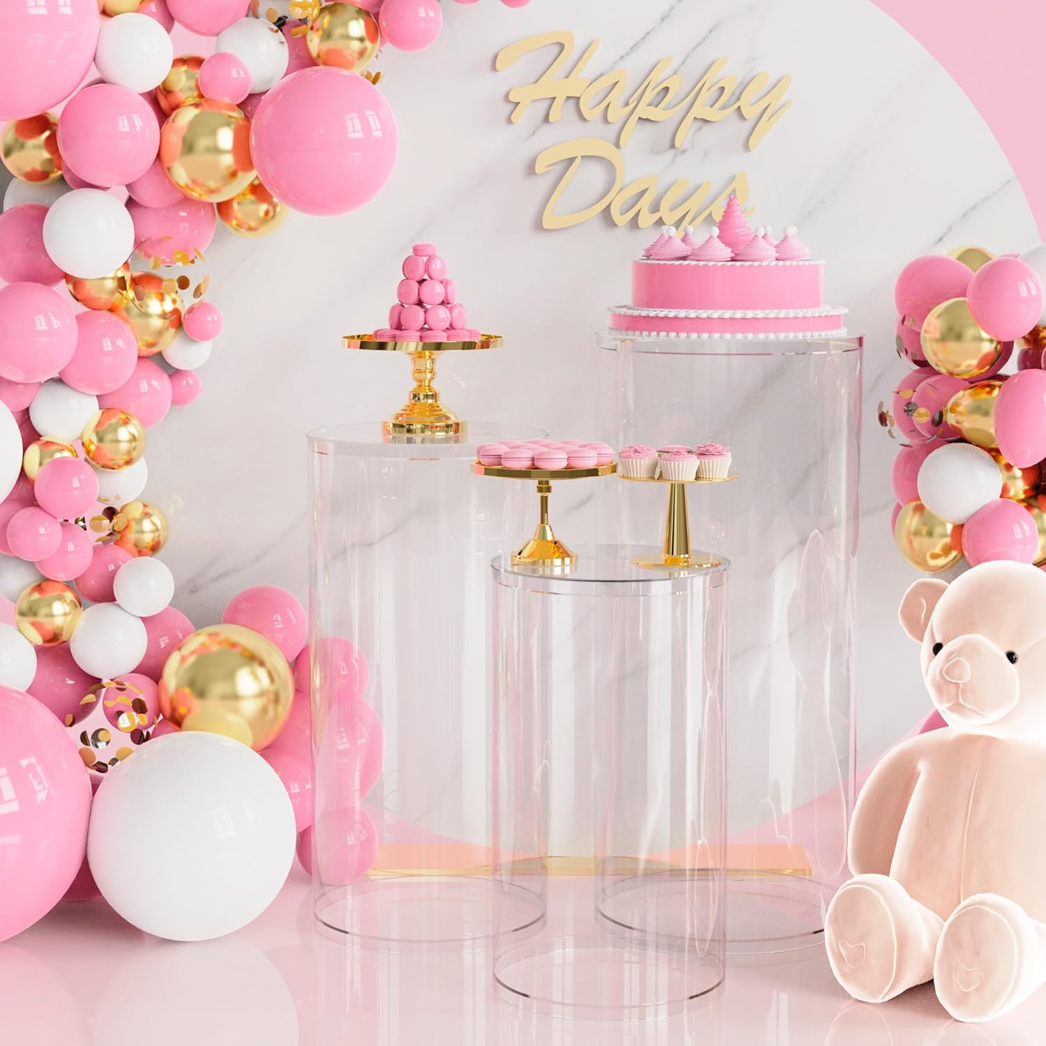 Private Label Wokceer Cylinder Pedestal Stands for Party 3Pcs Large Round Cylinder Tables for Parties Pedestal Stand Display Plinth Pillars for Wedding Birthday Party Art Decor 35.4"",29.5"",23.6"" H, Clear D OEM Wholesale Manufacturer