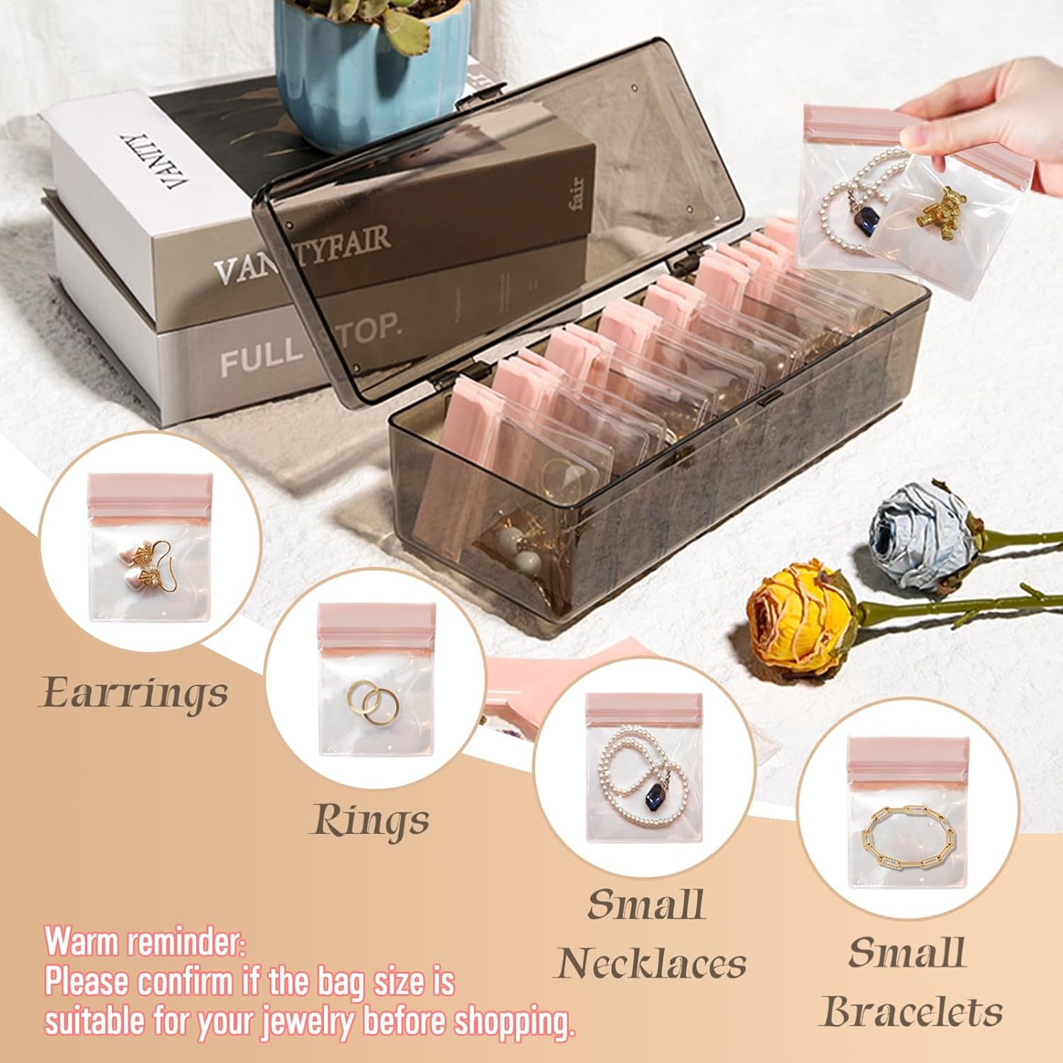 ODM Jewelry Organizer and Storage Box with 24 EVA Anti Tarnish Bags, Travel Acrylic Case for Earrings, Necklaces & Rings, Elegant Gift for Women & Girls (Mocha Brown) Custom Mold Development