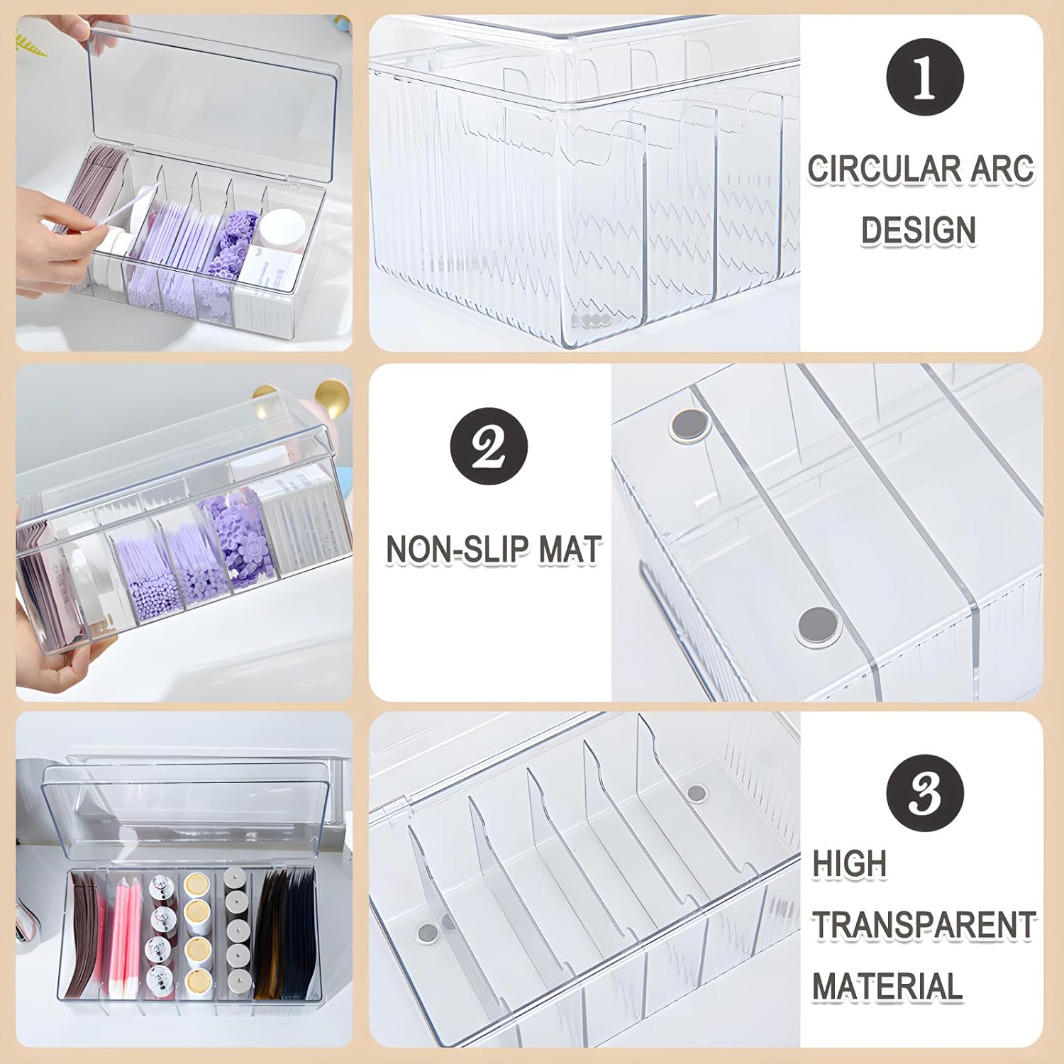 Private Label Lash Extension Organizer Box, Acrylic Eyelash Extension Supplies Storage Container Lash Cart Organizer for Lash Techs Eyelash Beauty Case with Lid Lashes Supplies Storage Box (Clear) Custom Logo Service