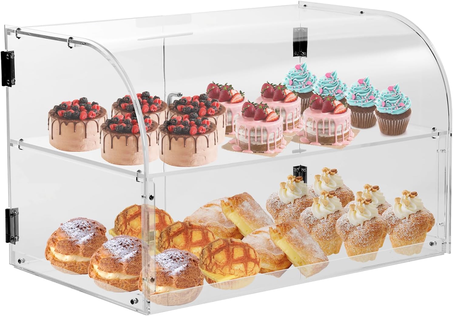 VEVOR Pastry Display Case, 2-Tier Commercial Countertop Bakery Display Case, Acrylic Display Box with Rear Door Access & Removable Shelves, Keep Fresh for Donut Bagels Cake Cookie, 22"x14"x14"