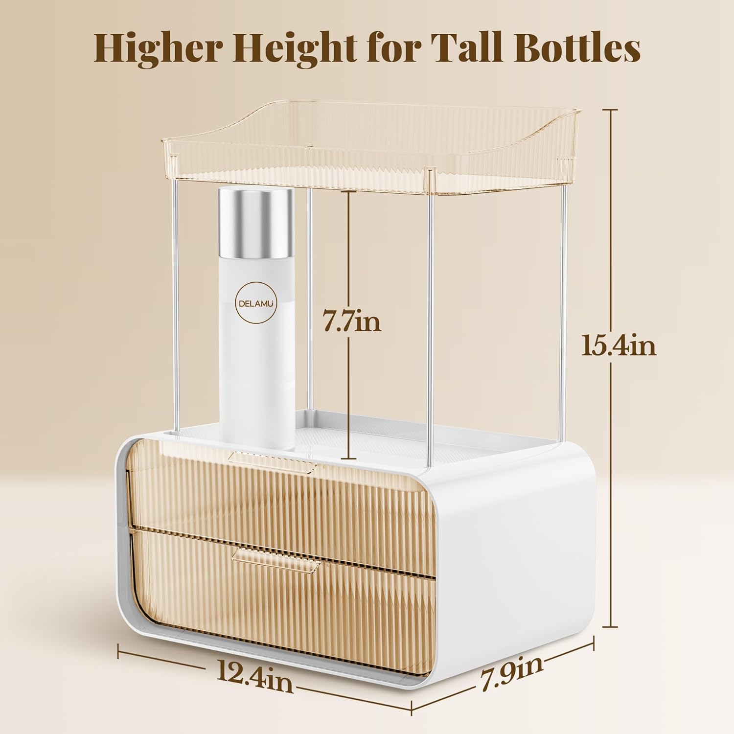 Private Label Delamu Bathroom Counter Organizer 2-Drawers 2-Tier Acrylic Makeup Organizer for Vanity Countertop, Skincare Perfume Storage, Easy Assembly, Ideal Gift for Women, Bath Linen Sets, Amber Custom Logo Service