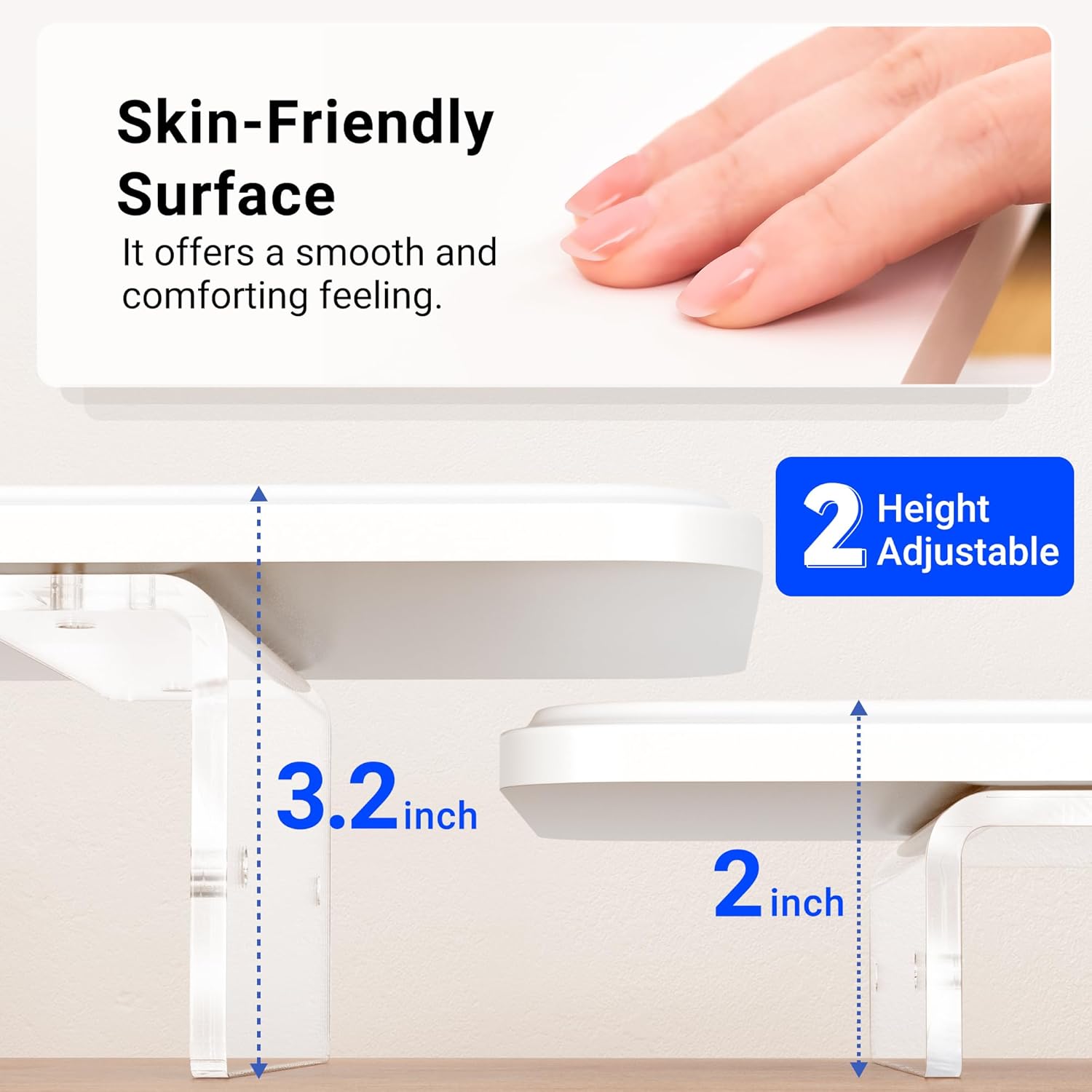 Private Label Monitor Stand Riser,31.5-Inch LED Light Wood Computer Monitor Stand with Adjustable Acrylic Legs,Desk Accessories Desktop Organizer Stand for Computer,Laptop,Printer,PC TV Screen Riser，White OEM Wholesale Manufacturer