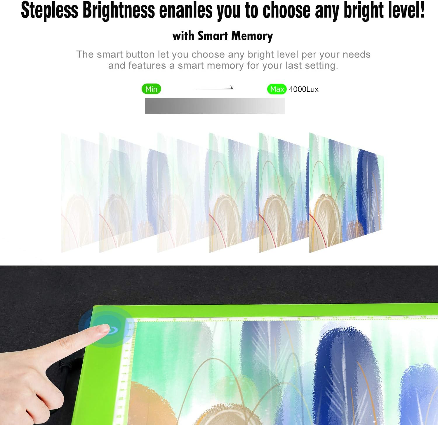 Private Label LitEnergy Portable A4 LED Copy Board Light Tracing Box, Green Ultra-Thin Adjustable USB Power Artcraft LED Trace Light Pad for Tattoo Drawing, Streaming, Sketching, Animation, Stenciling Ecommerce Ready Product