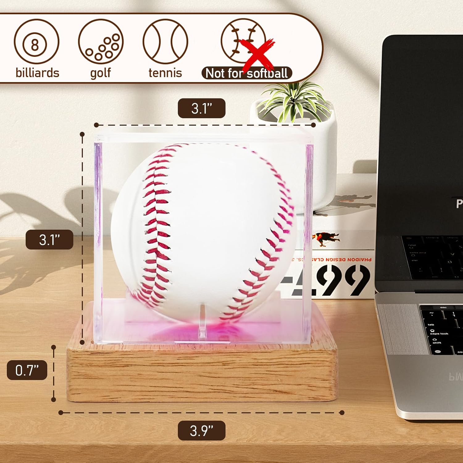 Private Label Baseball Display Case with LED Light, Wooden Base Baseball Case Display for Balls, UV Protected Acrylic Boxes for Display, Autographed/Memorabilia Signed Baseball Clear Display Case Cube (1PCS) Ecommerce Ready Product