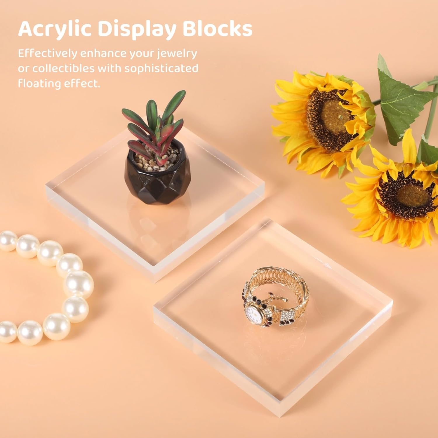 ODM 4 Pcs Acrylic Blocks for Display - 6×6×1" Clear Acrylic Cubes, Square Jewelry Display Risers, Polished Ring Display Holder Bases, Cake Craft Showcase Stands Custom Logo Service