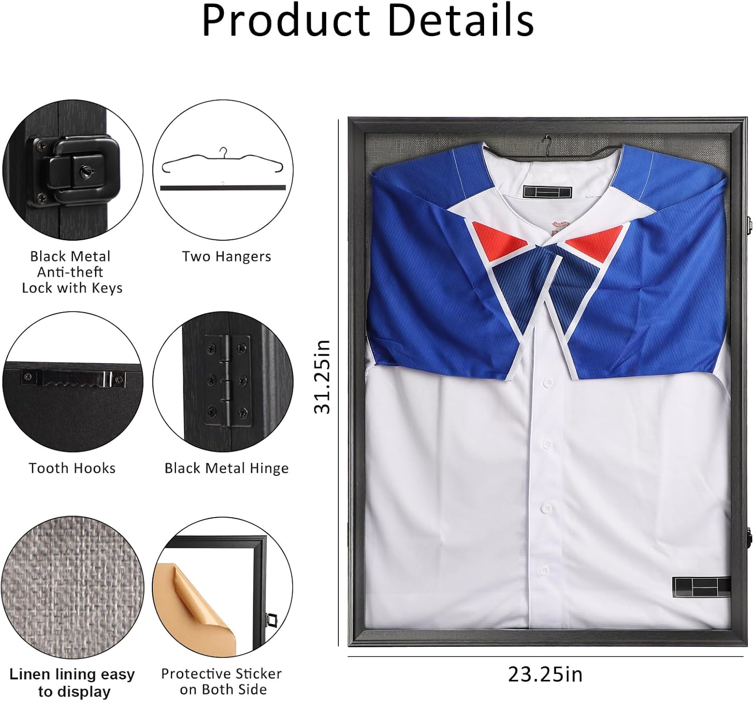 ODM IHEIPYE Jersey Frame Display Case Black Lock,Large Shadow Box Lockable with 98% UV Protection Acrylic Linen Lining and Hangers for Baseball Basketball Football Soccer Hockey 2XL Sport Jersey Shirt Custom Mold Development