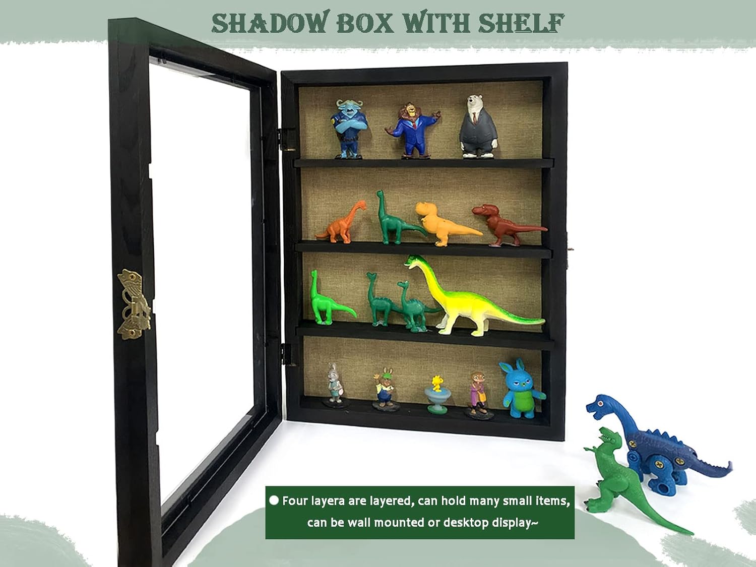 Private Label WANLIAN Large Shadow Box with Shelves, 11x16 Wooden Shadow Box Display Cabinet with Acrylic Window, 3 Removable Shelves and Linen Back, for Displaying Photo Souvenir Collection (Black) Wholesale Manufacturer