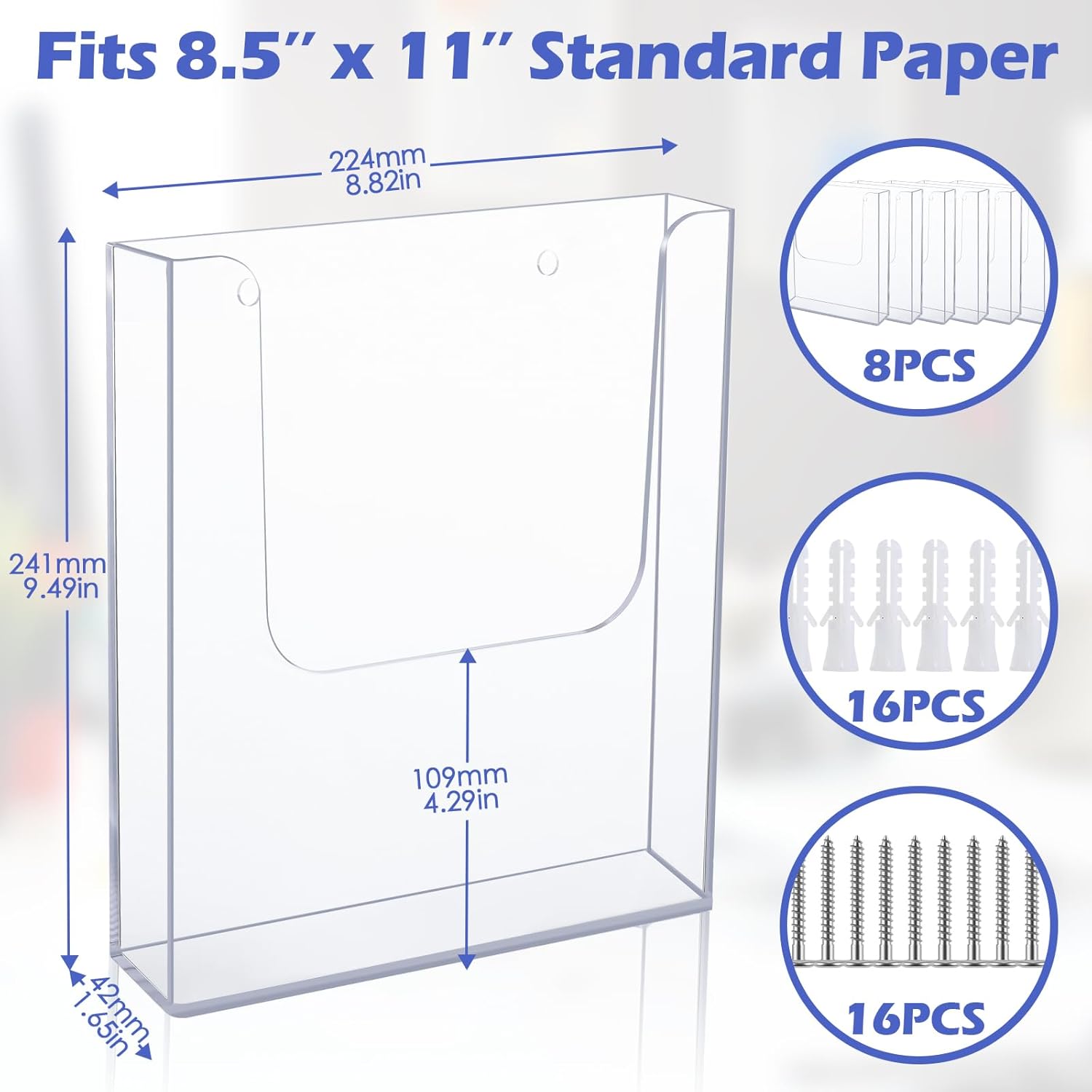 Wholesale Ripeng 8 Pack Brochure Holder Wall Mount 8.5 x 11 Inch Clear Flyer Stand Acrylic Magazine Booklet Display Stand Plastic File Mail Literature Pamphlet Holder for Paper Organizer Rack Display China Factory Bulk Supply