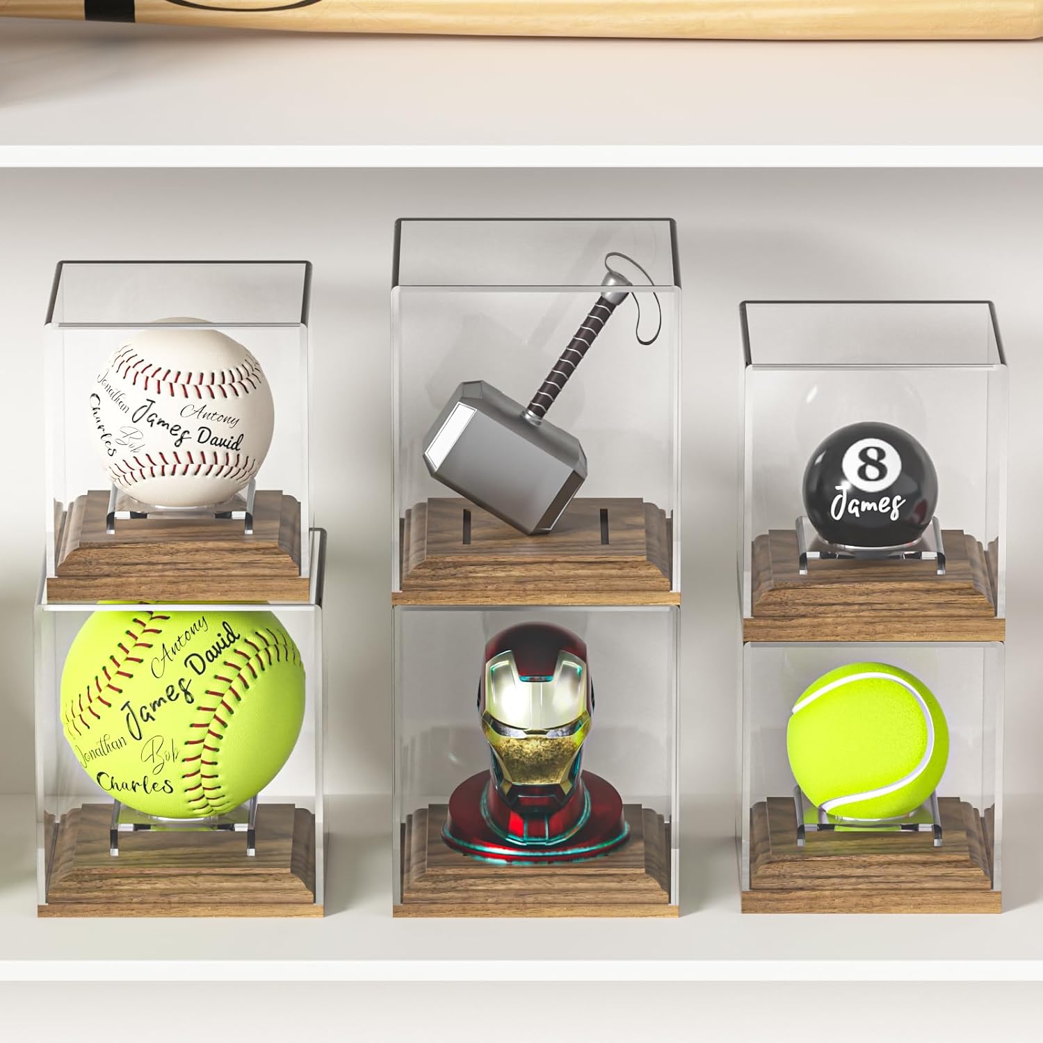 ODM Baseball Case Display for Balls Walnut Wood Base Acrylic Baseball Display Case Baseball Holder Stand Cube Memorabilia Showcase Autograph Ball Protector for Official Size Ball Display Custom Logo Service