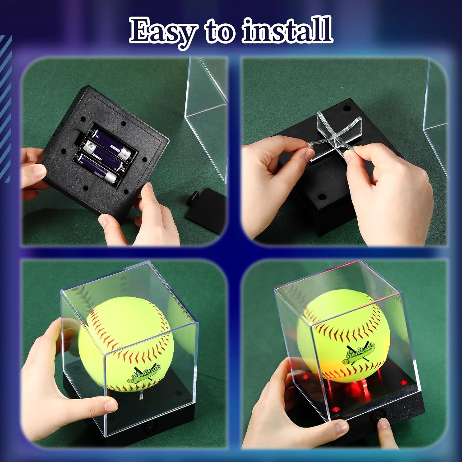 ODM 2 Pcs Softball Display Case with LED Light, Acrylic Softball Display Cube, UV Protection Clear Baseball Holder Show Case for Memorabilia Ball for Fit 12'' Ball Baseball Golf Storage Custom Logo Service
