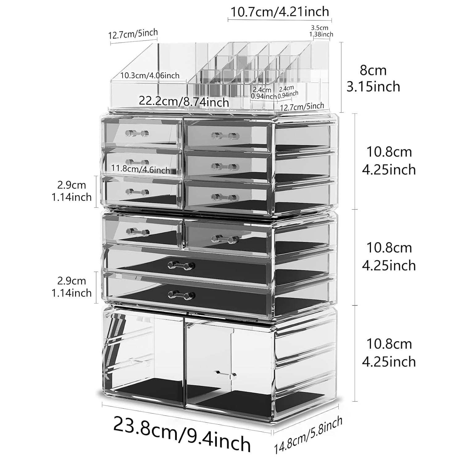 Private Label Readaeer Makeup Cosmetic Organizer Storage Drawers Display Boxes Case with 12 Drawers(Clear) Custom Logo Service