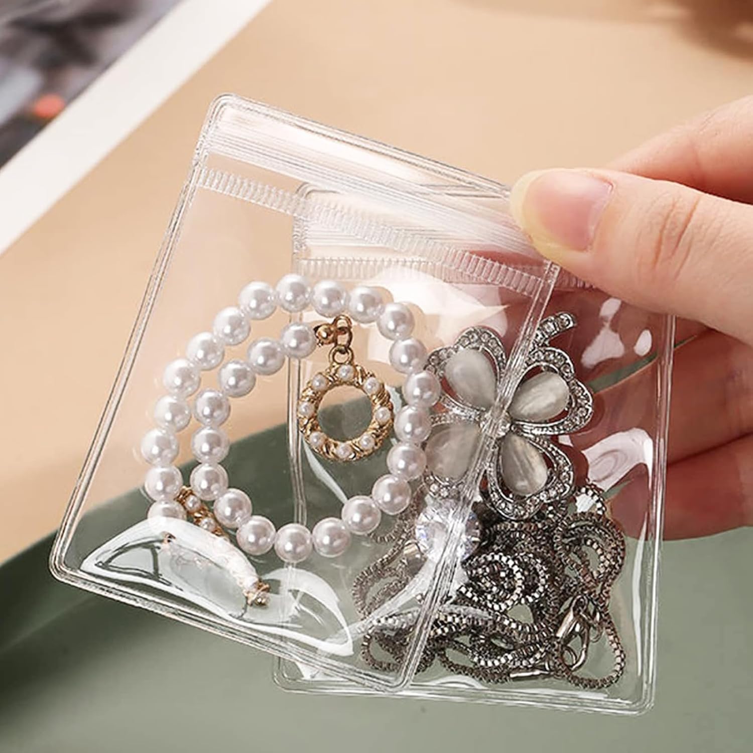 Direct Manufacturer Acrylic Jewelry Box Organizer with 40 PVC Portable Anti Tarnish Jewelry bags Clear Jewelry Organizer,Travel Jewelry Case for Earrings Ring Necklace (Clear+Pink) Low MOQ