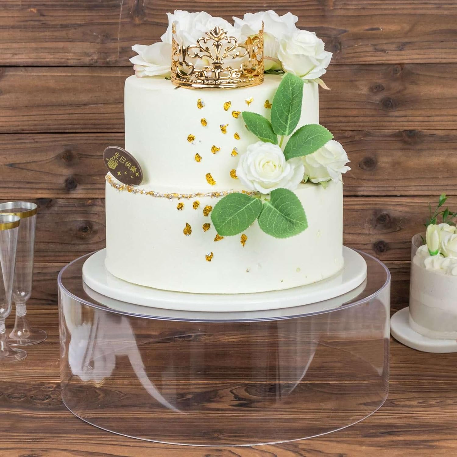 Private Label Efavormart 14" Round Clear Acrylic Cake Stand, Transparent Fillable Display Box, Pedestal Riser with Hollow Bottom OEM Wholesale Manufacturer