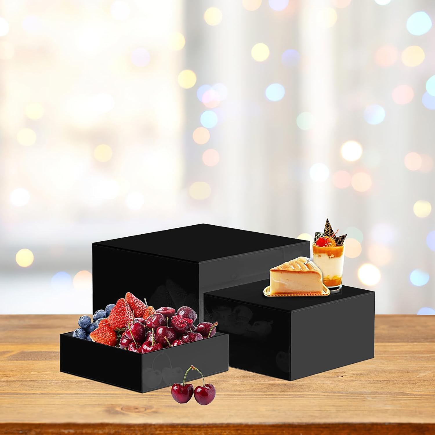 ODM 6 Pcs Buffet Risers,Food Risers for Buffet Display,Acrylic Cube Display Nesting Risers,Acrylic Riser Display Stand for Catering Dessert Collectibles Jewelry Figures Show,Black(6",7",8") Custom Logo Service
