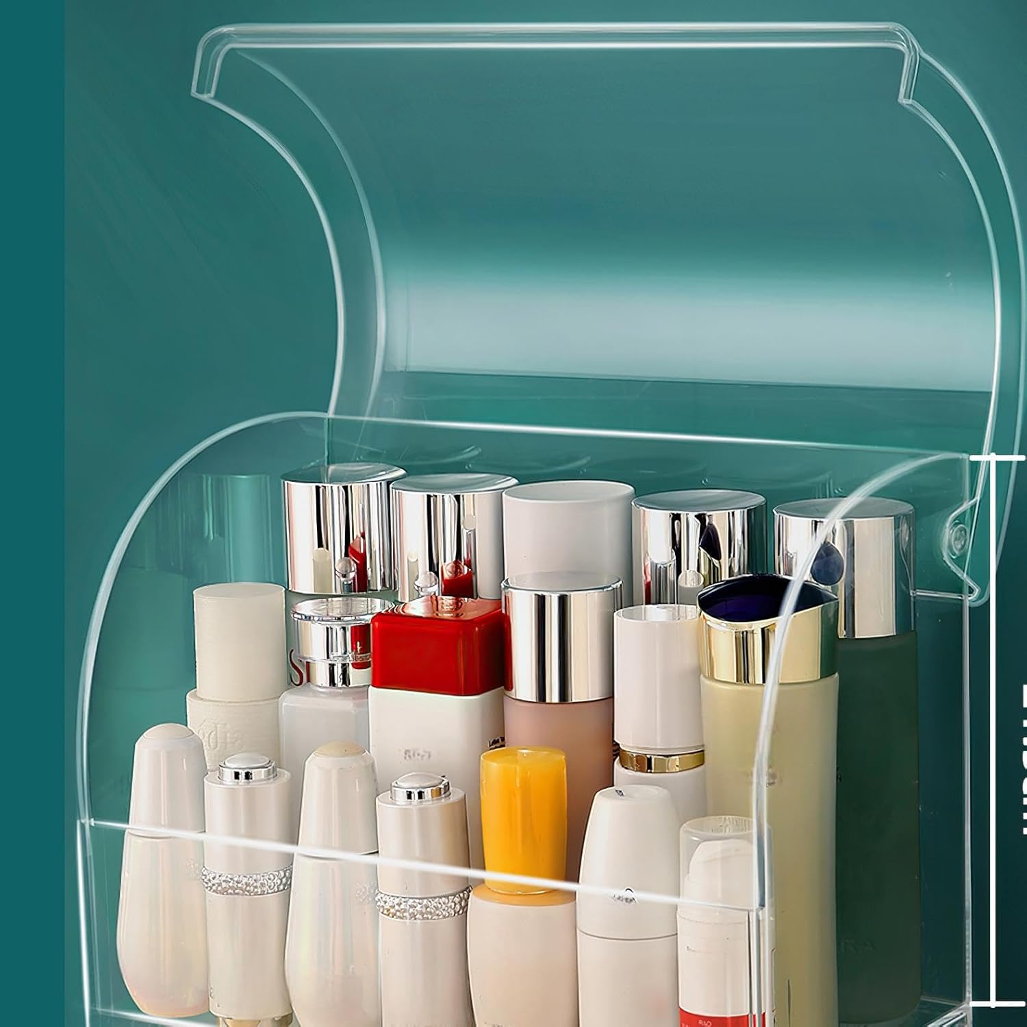 Private Label Large Acrylic Makeup Organizer With Lid Portable Dustproof And Waterproof Cosmetic Storage Drawers Box For Women (Clear, 12.5in x 9.5in x 6.3in) Custom Logo Service