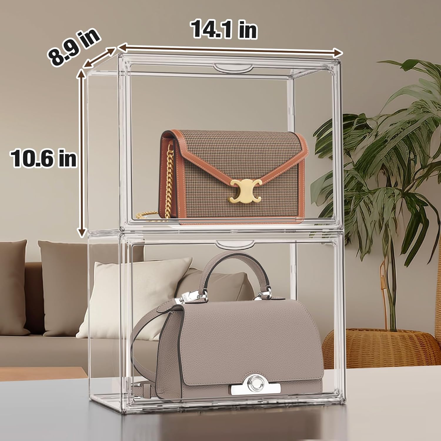 Wholesale OEM ODM 4Pack Clear Shoe Box Organizer, Acrylic Display Cases for Book Cosmetic Figures Collectibles Showcase, X-Large Bag Stackable Plastic Storage Bins with Magnetic Lid Factory & Supplier