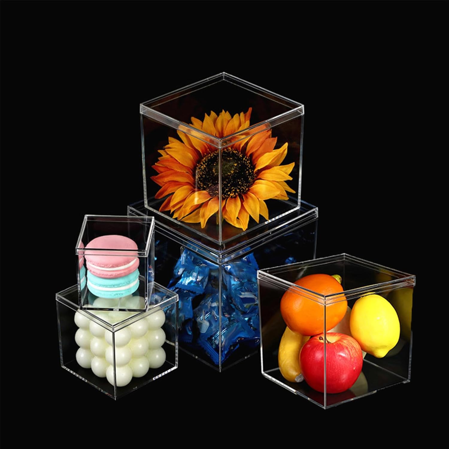 ODM 4 Pack Clear Acrylic Box with Lid, 3.9x3.9x3.9 Inch Acrylic Boxes for Display, Small Acrylics Box Clear Plastic Box, Plastic Square Cube for Candy Jewelry Storage Container Boxs Custom Logo Service