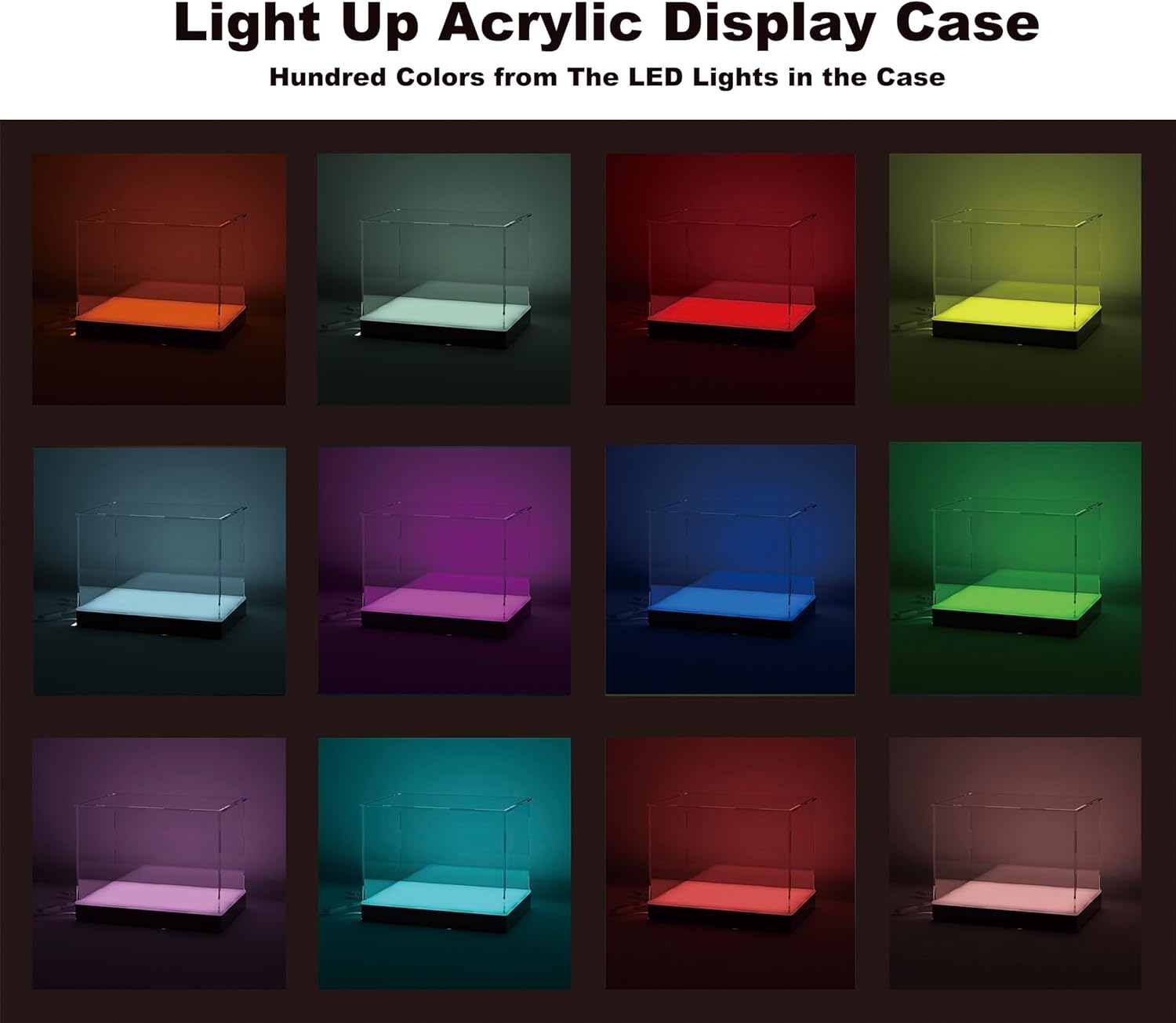 Private Label Rectangle Light Up Acrylic Display Case with RGB LED Lighted Base & Ball Holder, App & Controller, 16 Million Colors, Music Sync & Timer, Showcase 1/18 1/24 Model Cars and Collectibles Ecommerce Ready Product