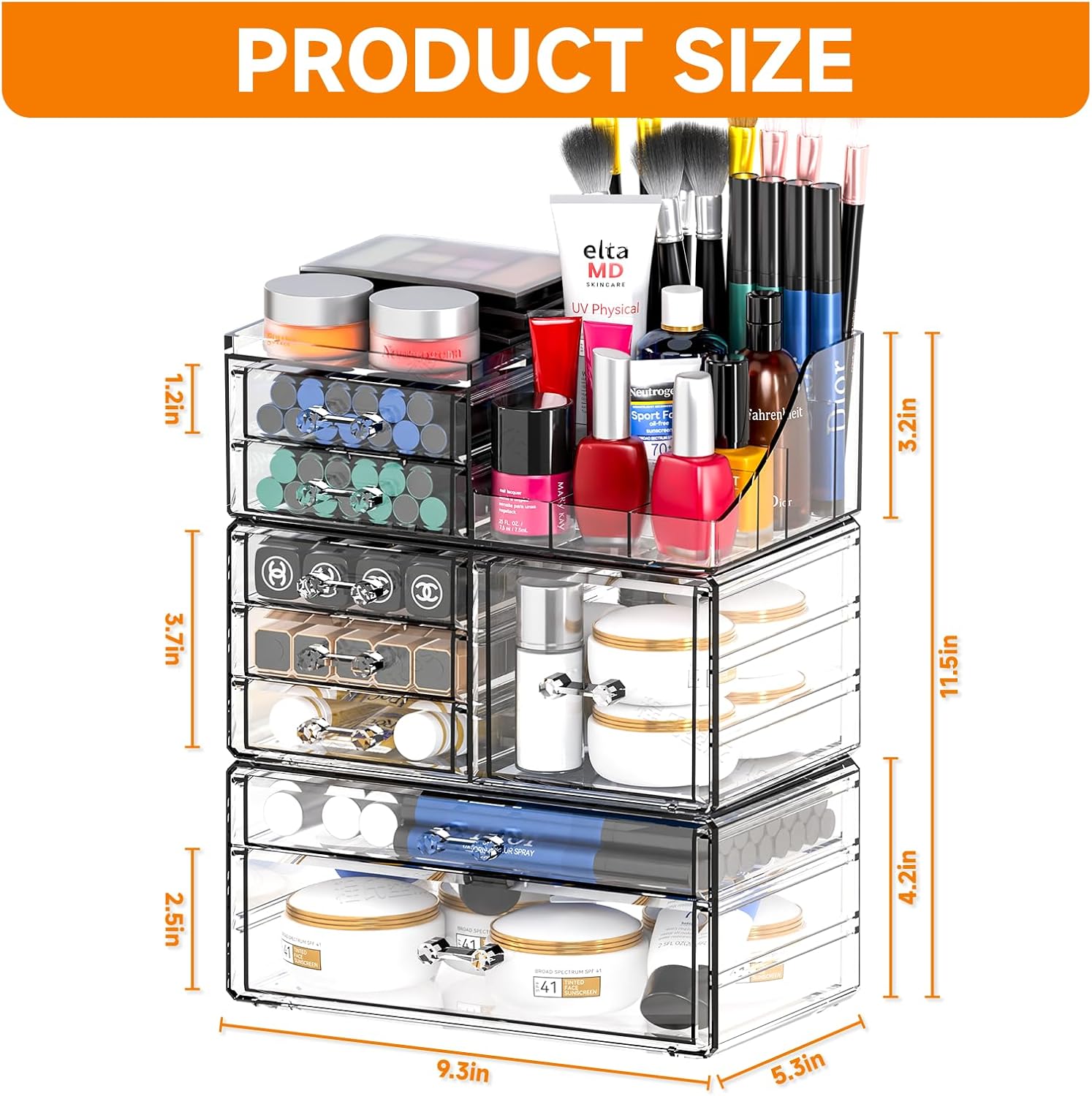 Private Label Acrylic Clear Makeup Organizer Countertop,Stackable Skincare Organizer for Vanity With 8 Drawers,Large Plastic Desk Accessories Organization,Bathroom Cosmetic Organizer Countertop for Beauty,Skin Care Factory Direct Price