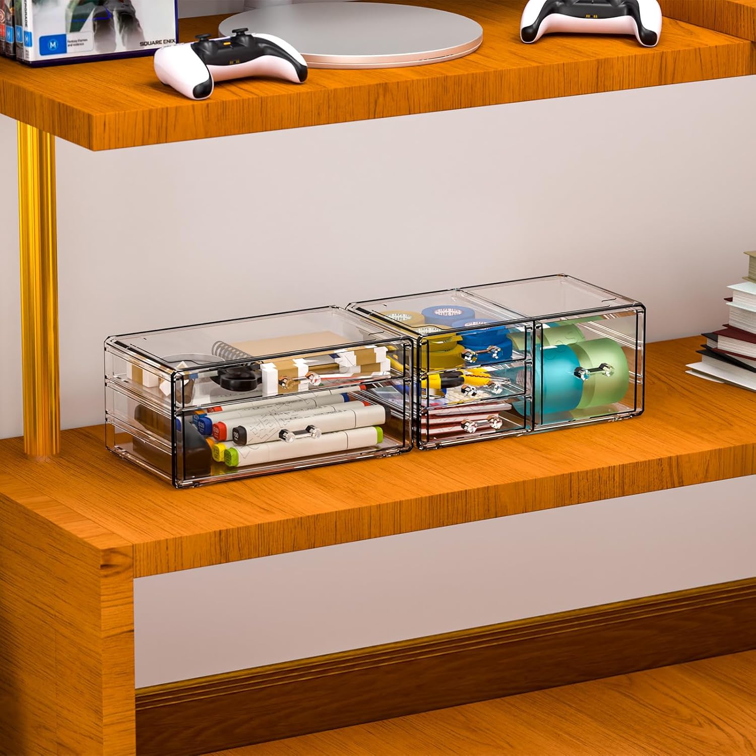 Private Label Cq acrylic 2 Pack Clear Desk Organizer With Drawers,Stackable 6 Drawers Skincare Organizer,Cute Skin Care Organizers for Vanity Hair Clip,Jewelry,Beauty Product Desk and Makeup Organizers Countertop Factory Direct Price