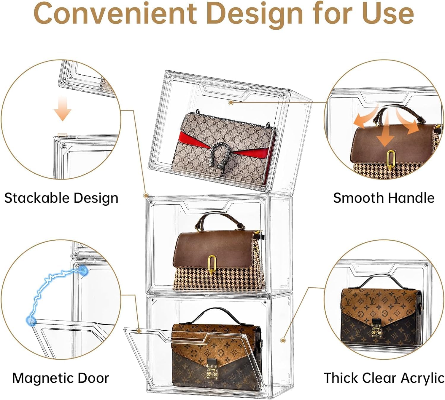 ODM Purse Organizer for Closet,Clear Acrylic Display Case for Handbag Organizer, Purse Storage Box with Magnetic Door, Plastic Storage Bins for Book, Collectibles, Cosmetic (5 Pack) Custom Logo Service