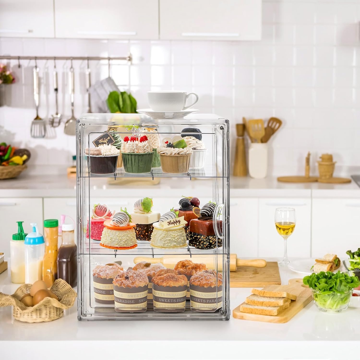 Wholesale OEM ODM 14" Clear Bread Box, 4 Tier Bakery Display Case, Bread Holder for Kitchen Counter, Pastry Bread Storage Organizer with Magnetic Door for Homemade Bread, Bagel, Muffins, Cupcake, Collectible Factory & Supplier