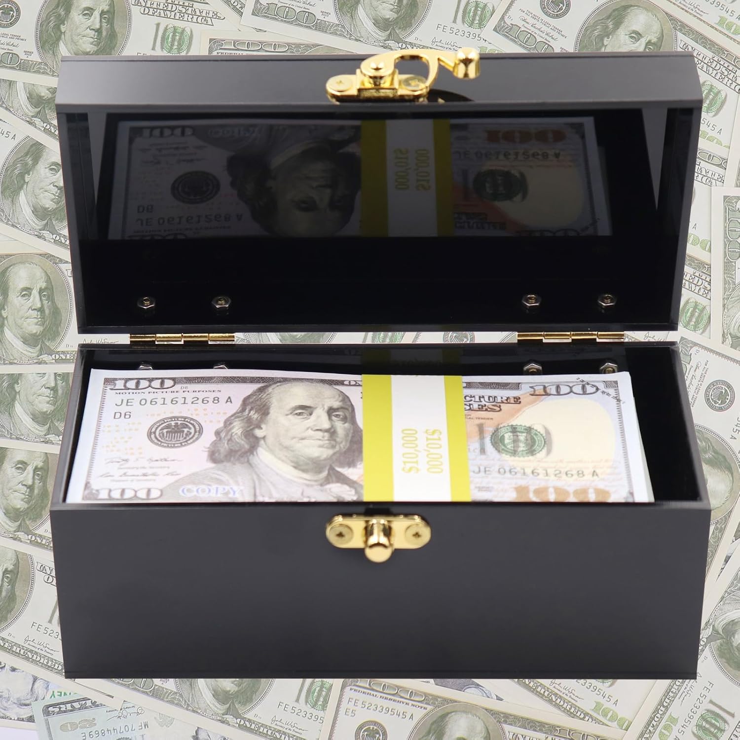 Private Label Acrylic Lockable Cash Box with 30 Currency Wrappers, Acrylic Money Storage Box Holder Organizer for Cash, Single Currency Cash Tray Storage Box Holder Organizer for Money, Black Custom Mold Development
