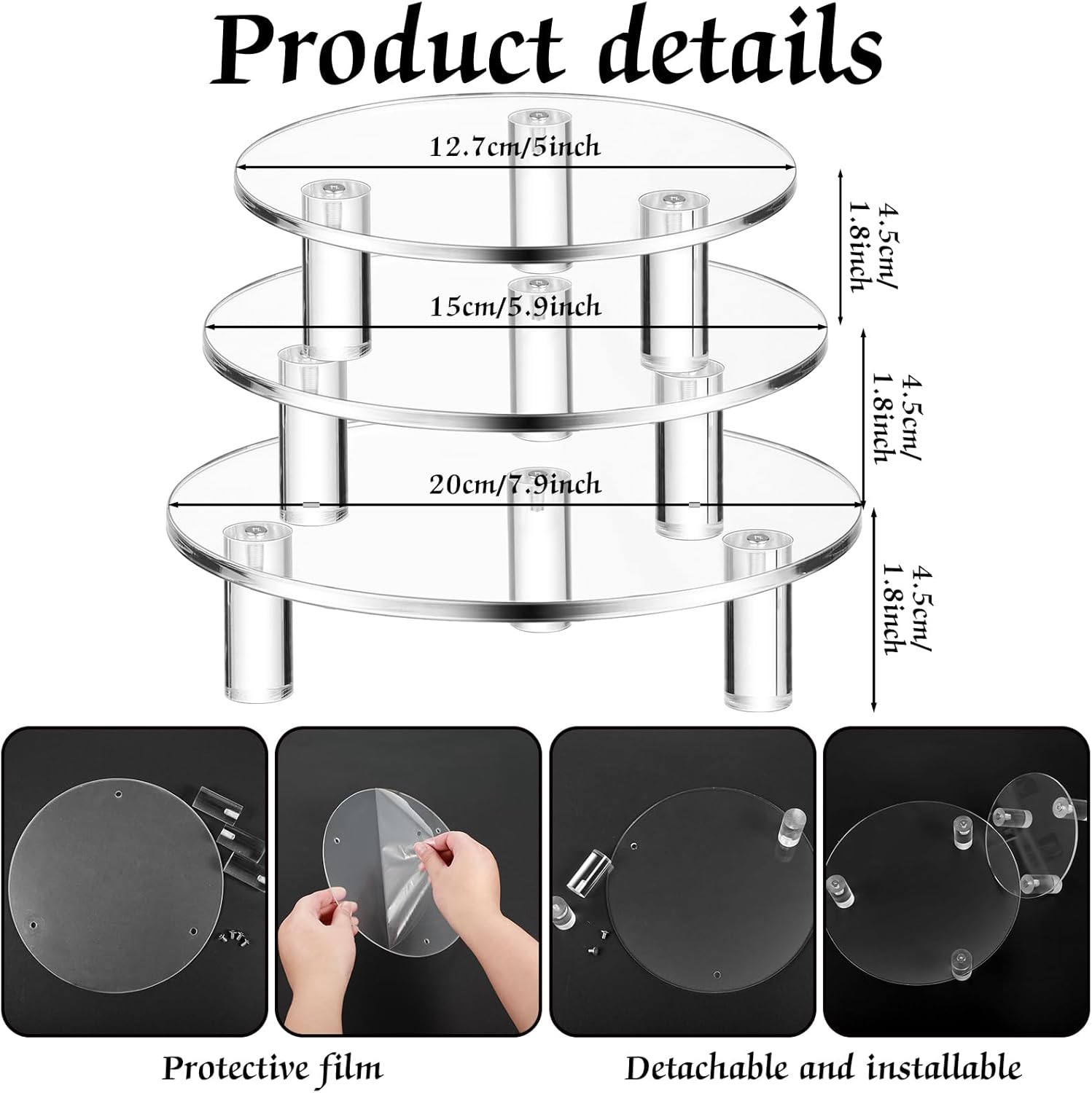 Private Label 3 Pcs Round Acrylic Display Riser Clear Round Stands Clear Pedestal Riser Board for Home Decor and Organizer(5'',6'',8'') OEM Wholesale Manufacturer