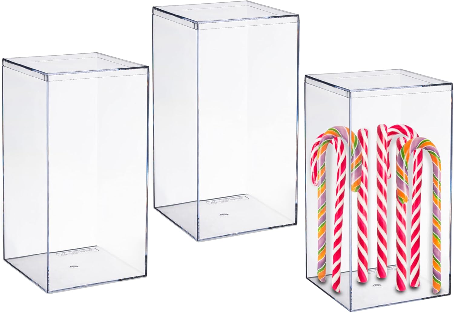 ODM Hammont Rectangle Acrylic Box - Shelf Organizer Bins - Clear Storage Containers - Candy Party Favors | Bathroom Storage | Makeup Cosmetic Organization | Tall: 4"x4"x8" (3 Pack) Custom Mold Development