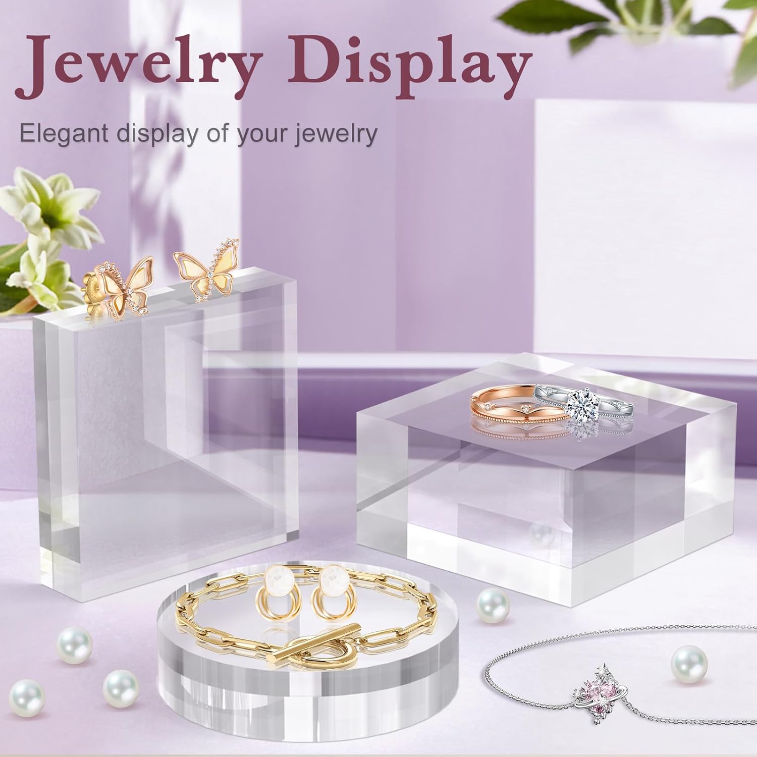 Private Label Acrylic Base Stand 2 Pieces Acrylic Blocks for Display 4 X 4 X 1 Inch Clear Polished Block Square Cube Riser Display Pedestal Stands for Jewelry Perfume Ring Collection Props Cake OEM Wholesale Manufacturer