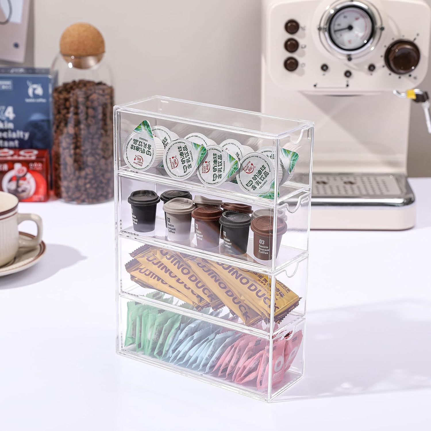 Private Label Acrylic Stackable Drawer Organizer with 4 Clear Drawers for Bathroom & Vanity Makeup Storage Factory Direct Price
