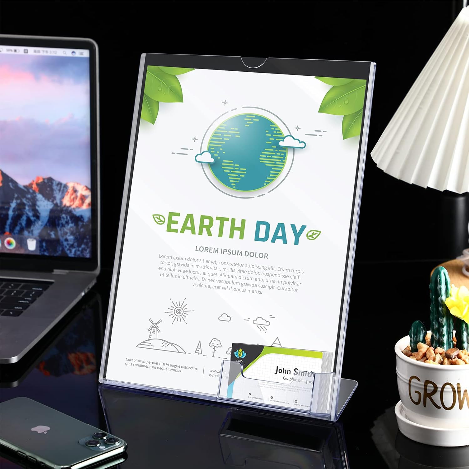 Wholesale 8.5 x 11 Acrylic Sign Holder with Business Card Holder Clear Brochure Display Stand with Attached Business Card Pocket Advertisement Printed Material Flyer Holder Flyer Stand Frame (6) China Factory Bulk Supply