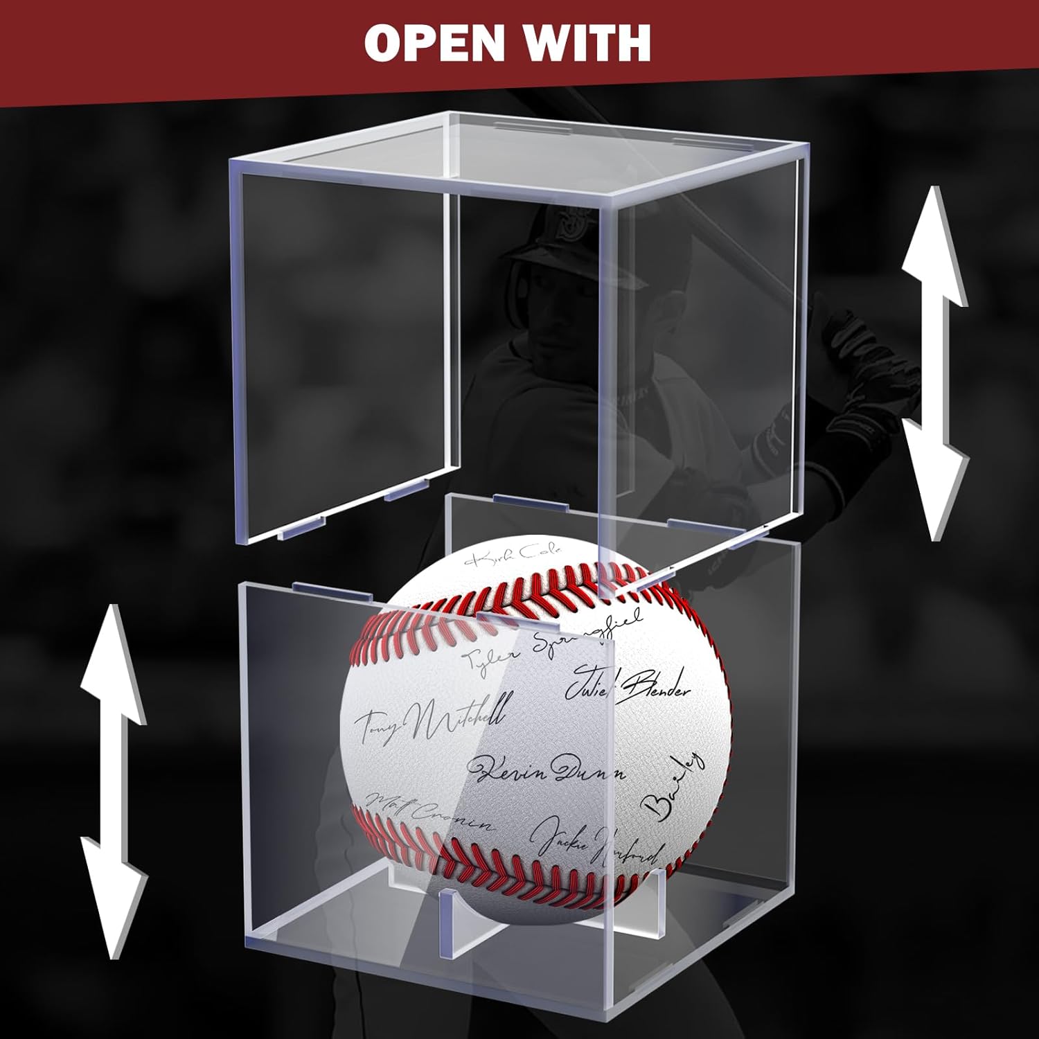 ODM Leffis Football Display Case, Acrylic Football Case Display Case, Memorabilia Display Cases with Removable Built-in Football Display Stand for Autographed Football (2P Baseball Case) Custom Logo Service
