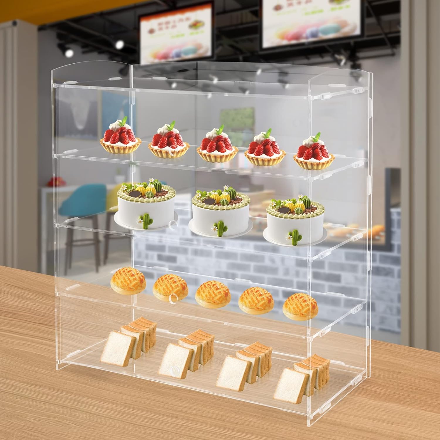Wholesale OEM ODM Acrylic Display Case 4 Layer Transparent Countertop Showcase,Bakery Pastry Display Case Retail Display Counter Cases Acrylic Display Shelf(18.7*8.46*19.7 Inch) Factory & Supplier