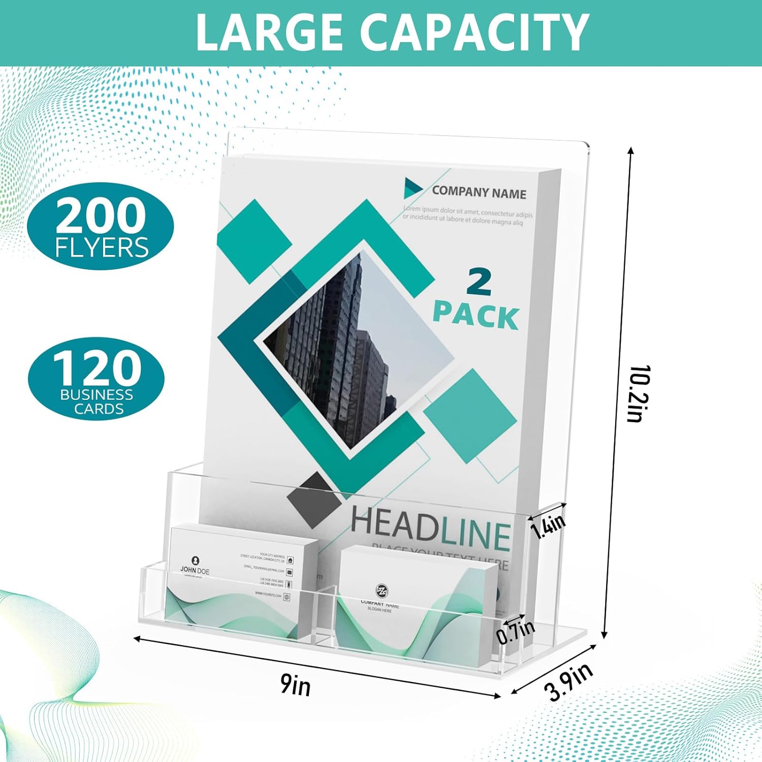 Wholesale 2 Pack Acrylic Brochure Holder 8.5 x 11 Inch with Business Card Holder, Clear Acrylic Brochure Holder Plastic Flyer Display Stand for Magazine, Pamphlet, Booklets, Menu, Journals, Literature China Factory Bulk Supply