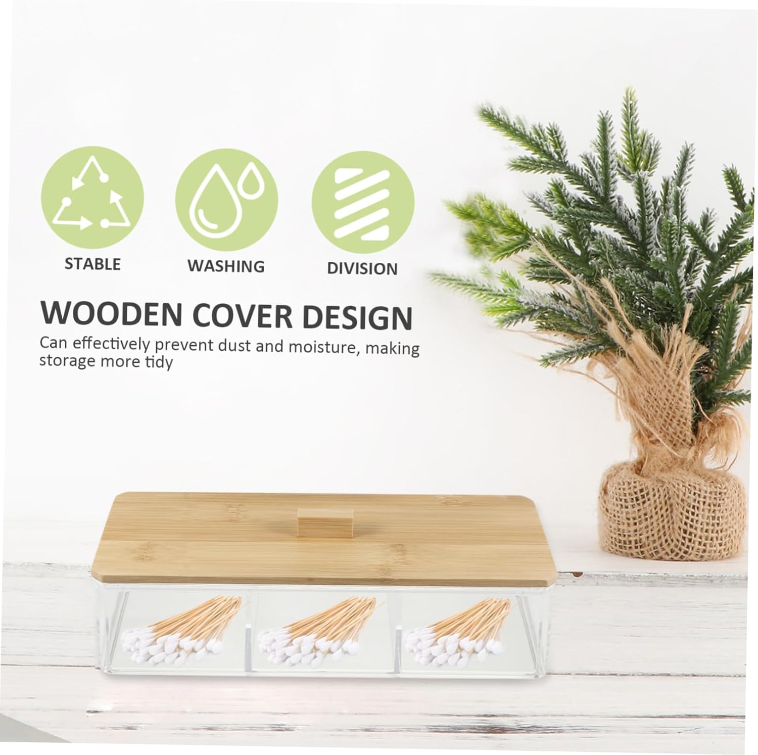 Private Label 1pc Acrylic Makeup Storage Box with Lid Transparent Cotton Pads Holder for Desktop Organization Stylish Vanity Makeup Rack with Smooth Edges for Bathroom and Custom Logo Service