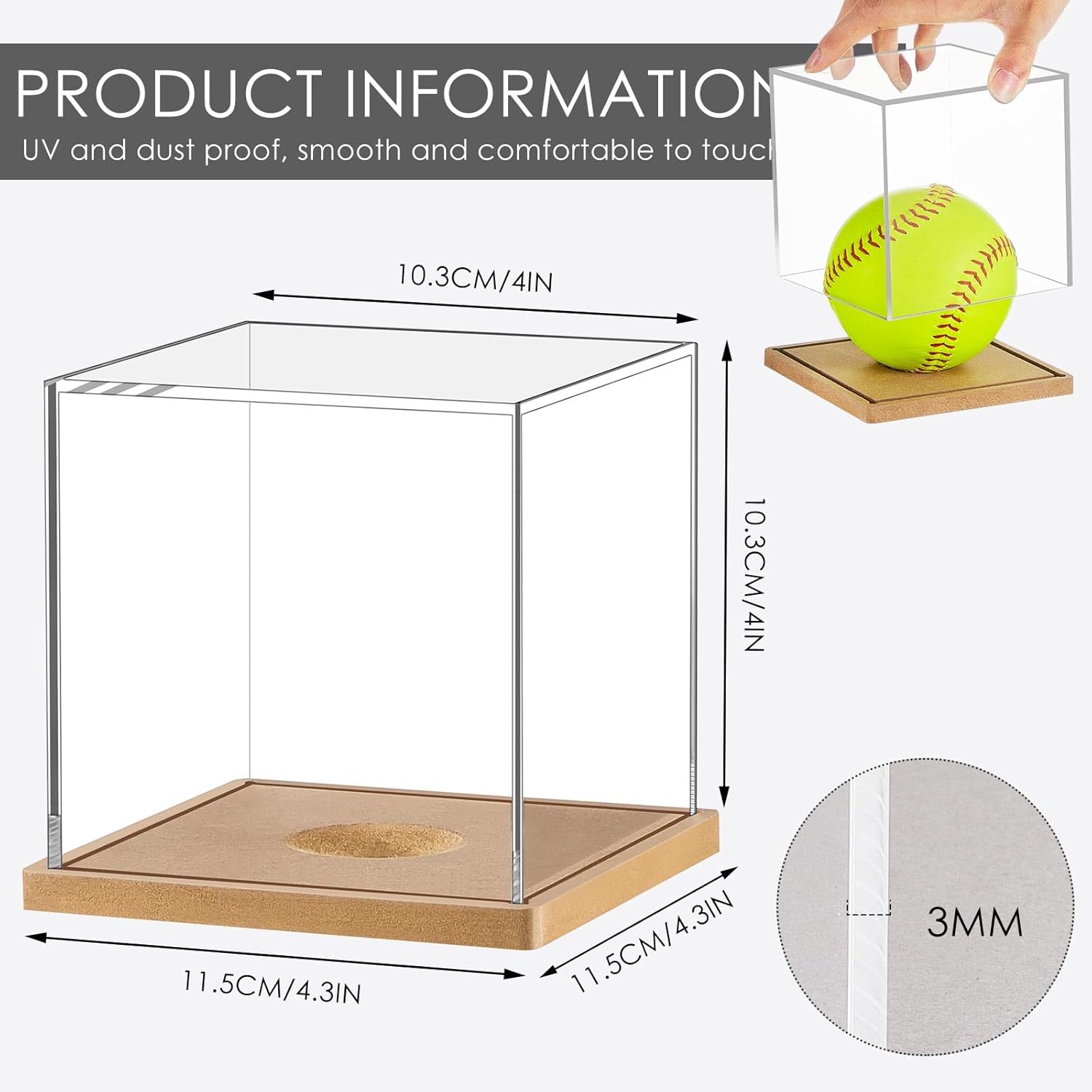 ODM 2 Pieces Softball Display Case Plastic Softball Holder Baseball Display Case Memorabilia Acrylic Display Cube Clear Ball Holder for Baseball, Sport Ball, Golf Ball, Tennis Ball Storage Custom Logo Service