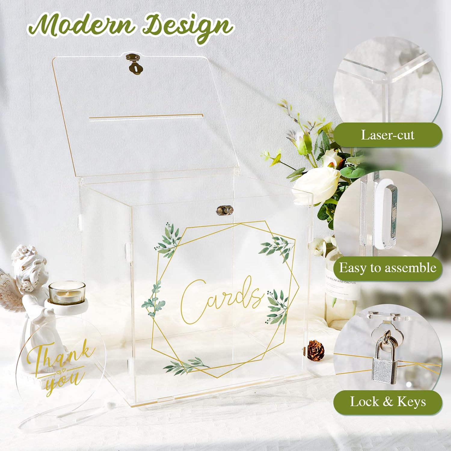 ODM OurWarm Acrylic Wedding Card Box with Lock, Gift Card Box for Reception, Wedding Money Card Box for Party Graduation Birthday Baby Shower Decorations Custom Mold Development