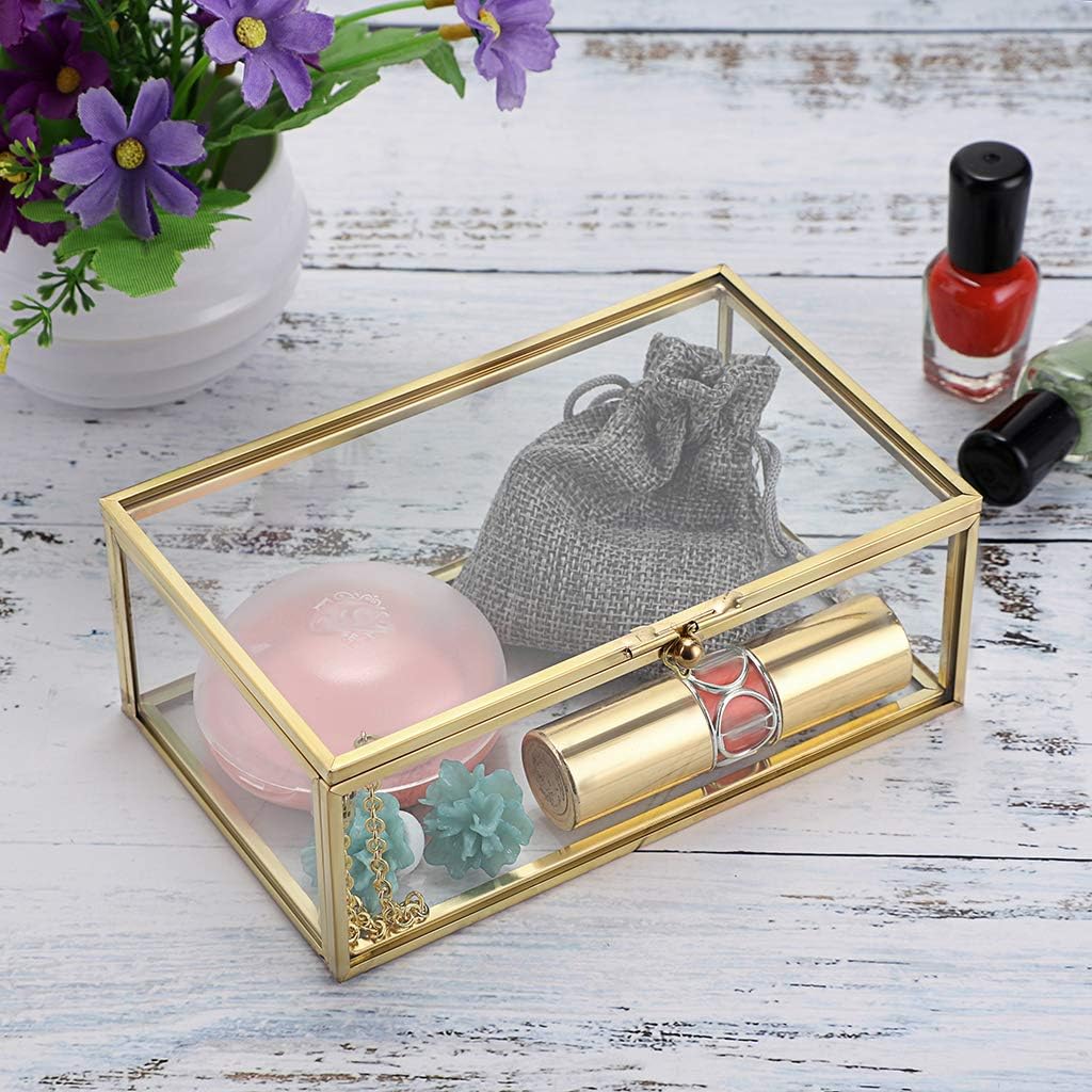 Direct Manufacturer Hipiwe Vintage Glass Keepsake Box, Rectangle Jewelry Display Organizer Box Vanity Lidded Box Home Decor Accent Decorative Box for Storage Trinket Rings Bracelet Low MOQ