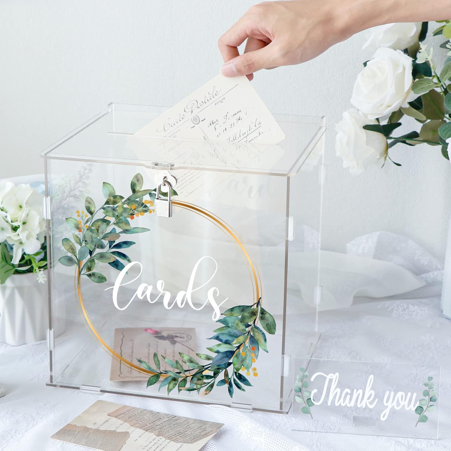 ODM OurWarm Clear Acrylic Card Box with Lock & Slot, Thick DIY Wedding Card Box for Wedding Reception, Large Money Gift Box Eucalyptus Graduation Card Box for Party Graduation Birthday Baby Shower Custom Mold Development