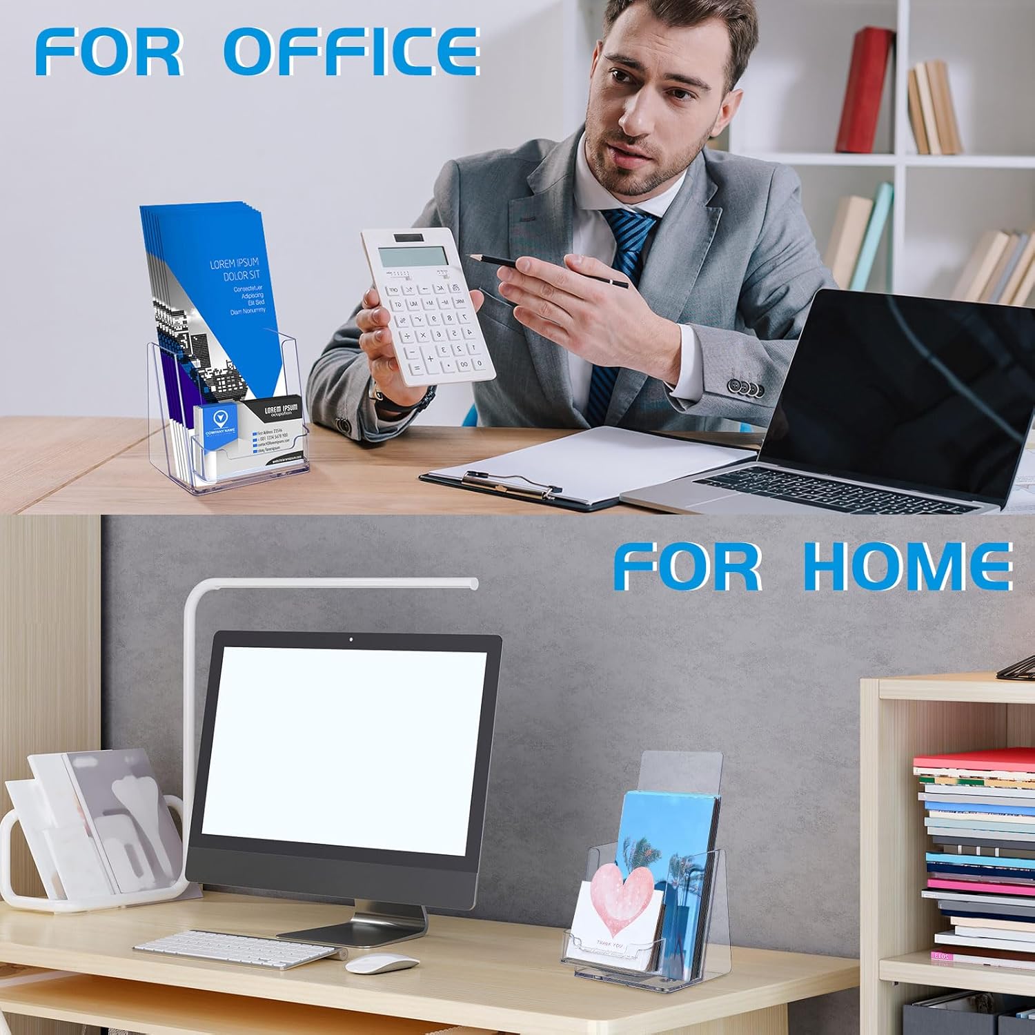 Wholesale 8 Sets Acrylic Brochure Holder 4'' x 9'' Brochure Display Stand Pamphlet Holder Flyer Stand Plastic Flyer Holder with Business Card Holder for Magazine Literature Booklets Menu Journals China Factory Bulk Supply