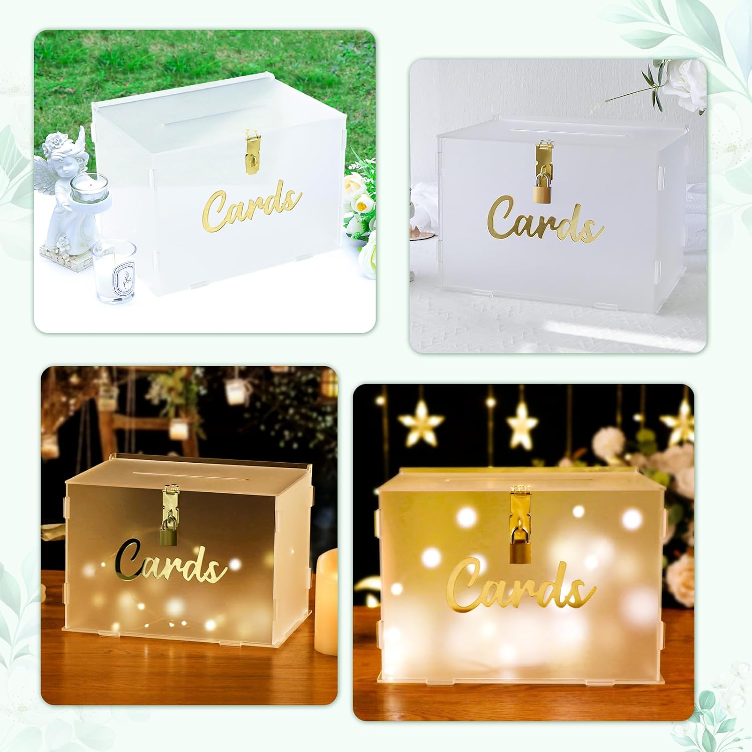 ODM OurWarm Frosted Acrylic Wedding Card Box with Lock, Large Gift Card Box for Wedding Reception with Slot and String Light Custom Mold Development