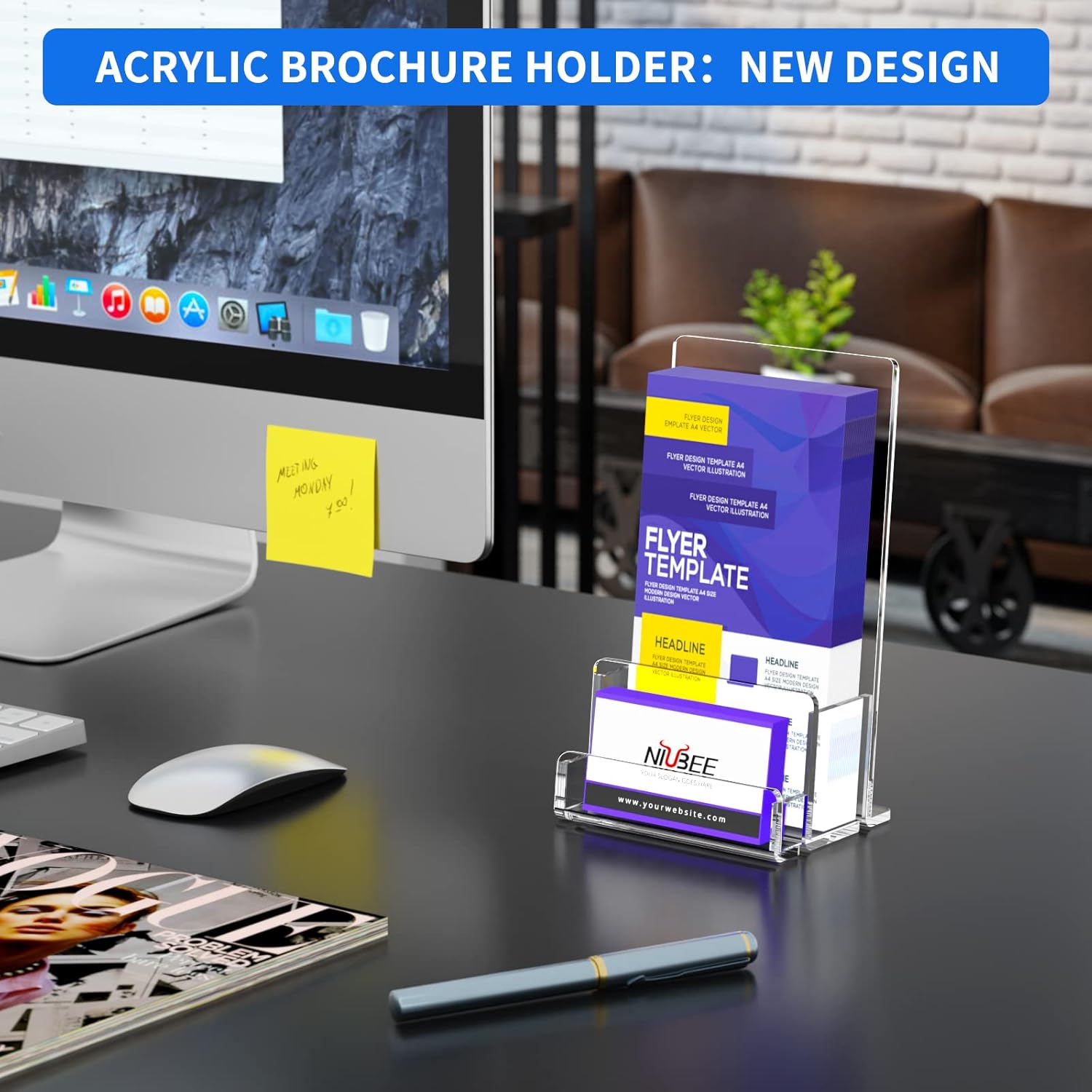 Wholesale NIUBEE 2-Pack Acrylic Brochure Holder 4‘’ , Clear Brochure Display Stand with Acrylic Business Card Holder, Plastic Flyer Display Stand for Magazine, Pamphlet, Booklets, Menu, Journals, Business Card China Factory Bulk Supply