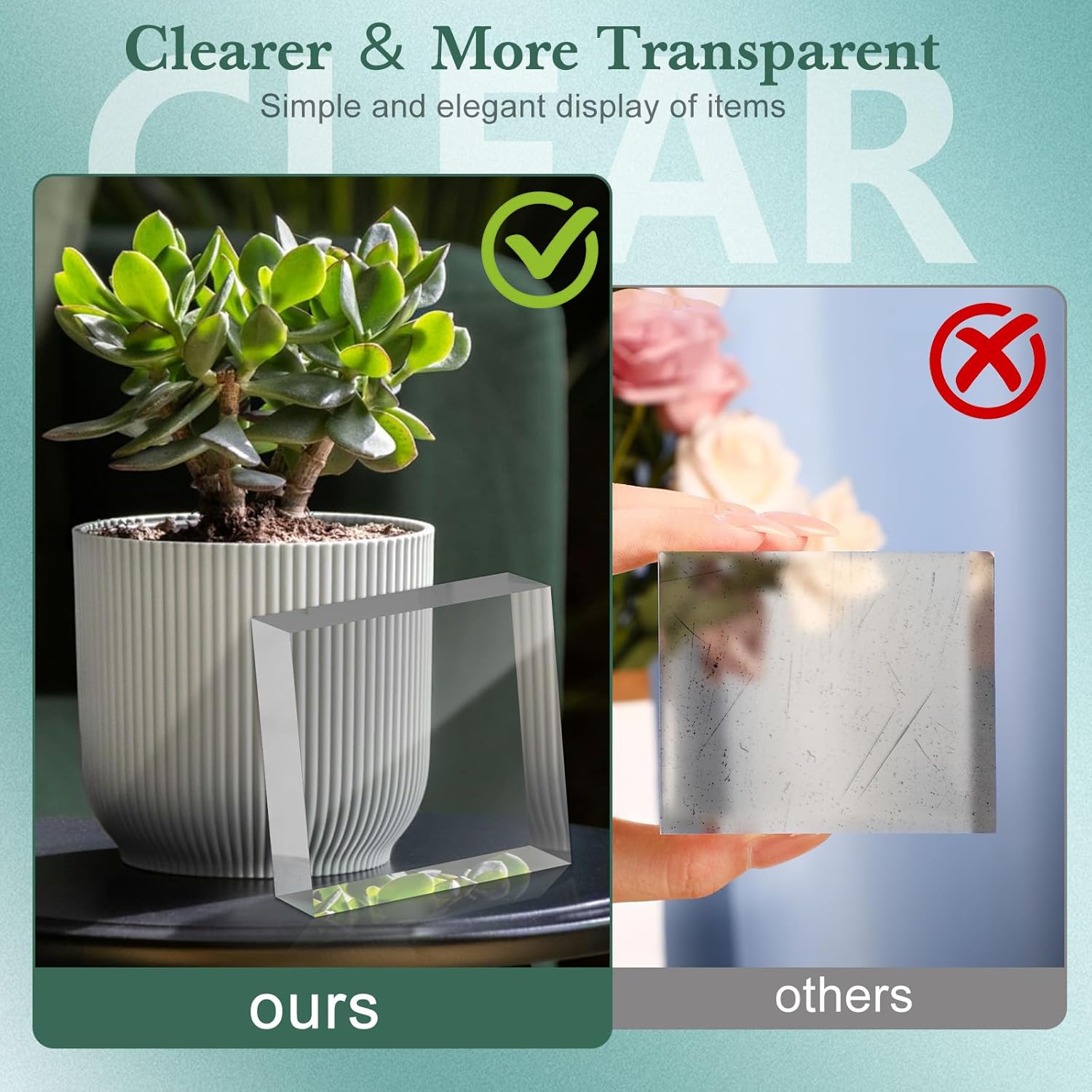 Private Label Acrylic Base Stand 4 Pack 6 X 6 X 1 Inch Acrylic Blocks for Display Trophy Base Clear Square Cube Riser Display Cylinder Pedestal Stands for Collectibles Jewelry Props Food Display OEM Wholesale Manufacturer