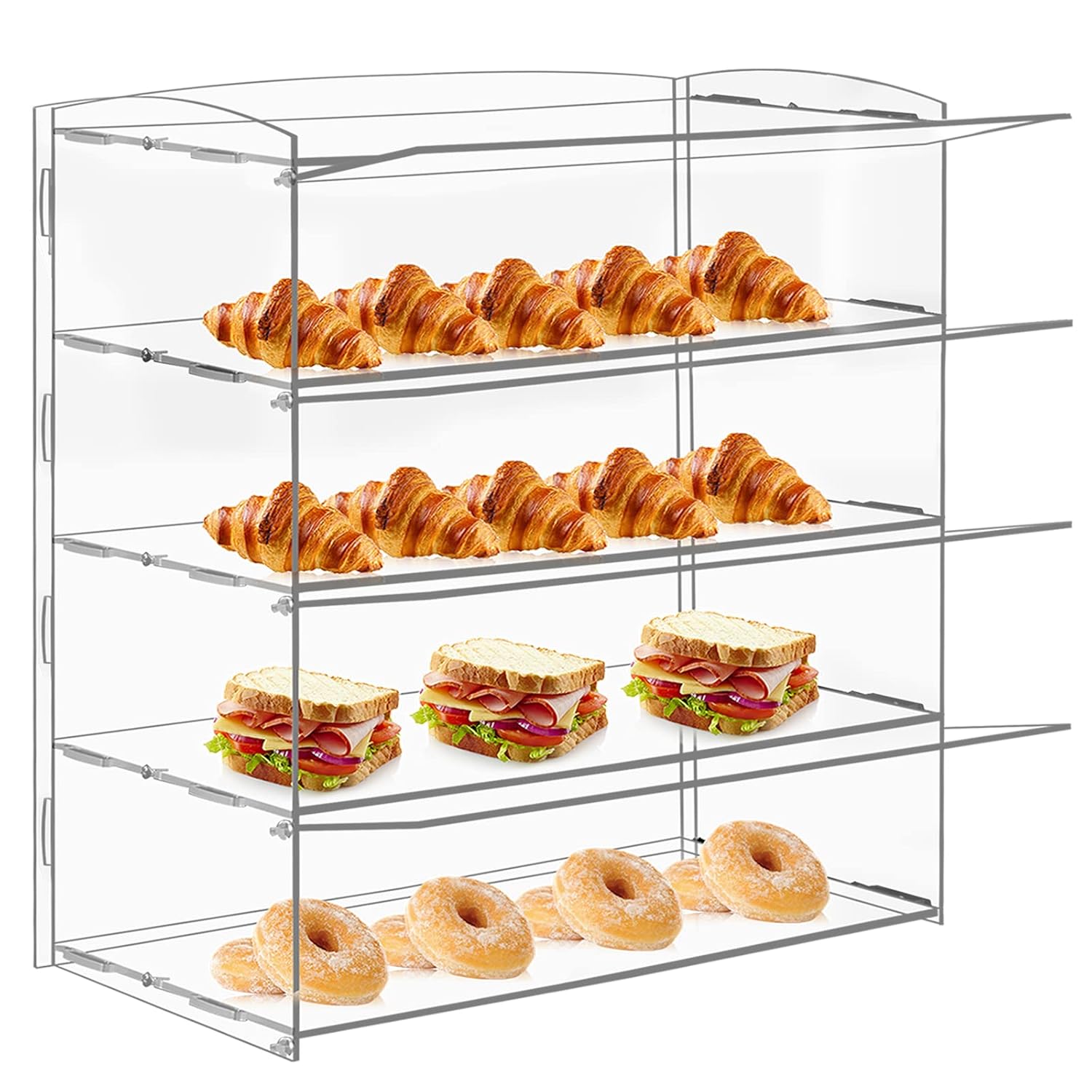 Acrylic Display Case 4 Layer Bakery Pastry Display Case Countertop Dessert Acrylic Display Shelf Donut Cookie Display Cabinet Plastic Case