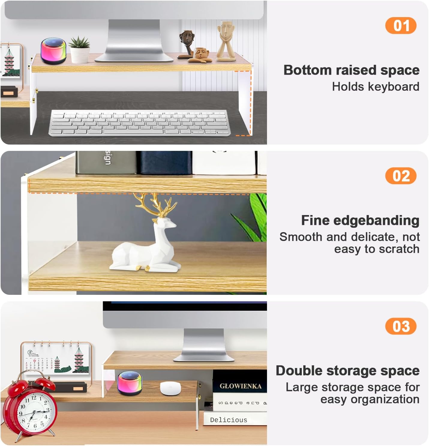 Private Label YGYQZ Wood Adjustable Monitor Riser for Desk, 2 Tier Dual Monitor Stand with Acrylic Legs Office Desk Shelf Organizer for Laptop, PC, Printer, Computer (wood-flat) OEM Wholesale Manufacturer