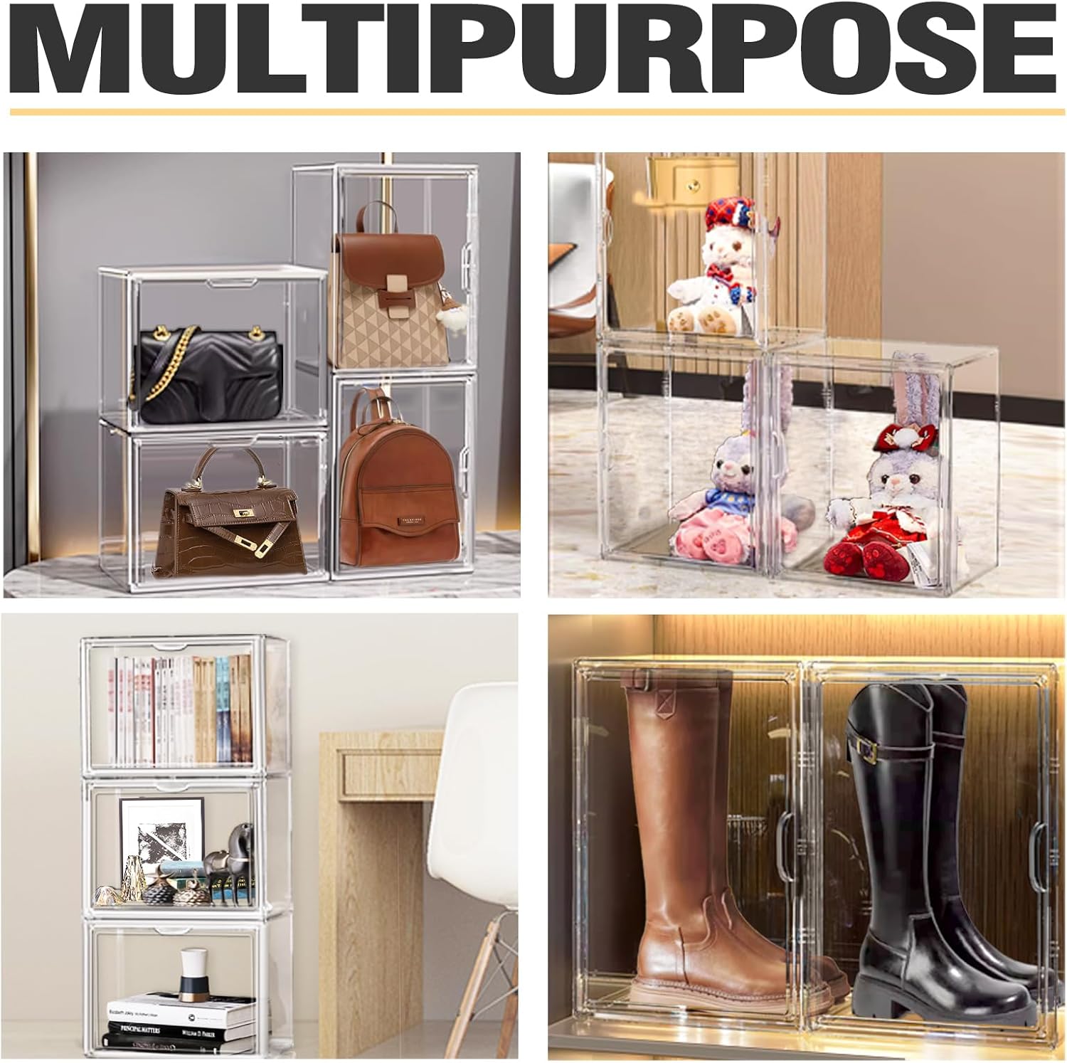 Wholesale OEM ODM 1 Pcs Super Large Acrylic Display Case Purse Handbag Storage Organizer for Closet Clear Stackable Bag Boot Shoe Boxes with Magnetic Door Factory & Supplier