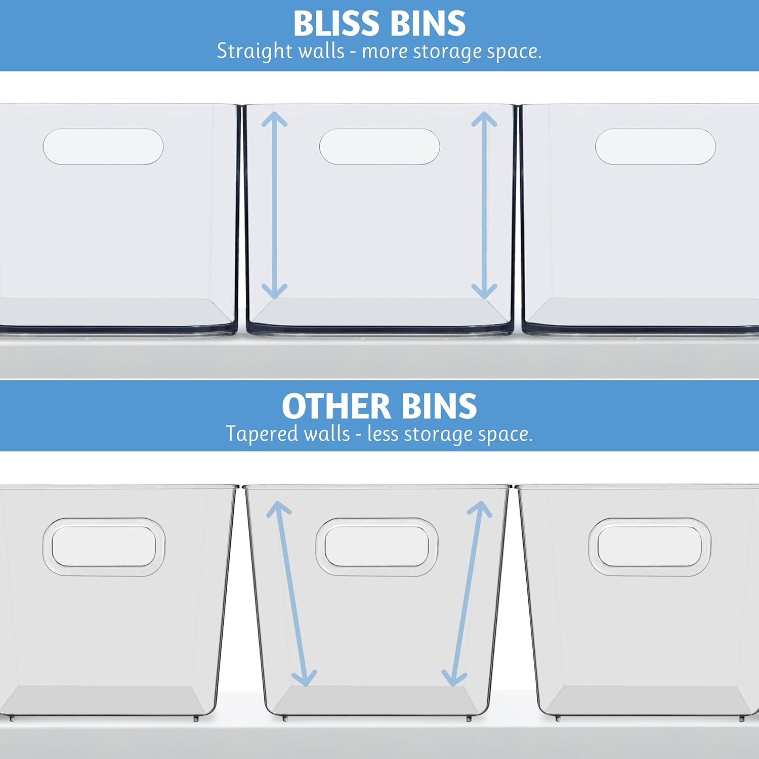 Private Label STORi Bliss 10" x 6" Open Clear Pantry Organizer Bin, Set of 2, Plastic Containers with Handle for Kitchen, Fridge, Cabinet, Closet, Bathrom, Undersink Storage Made in USA Custom Logo Service
