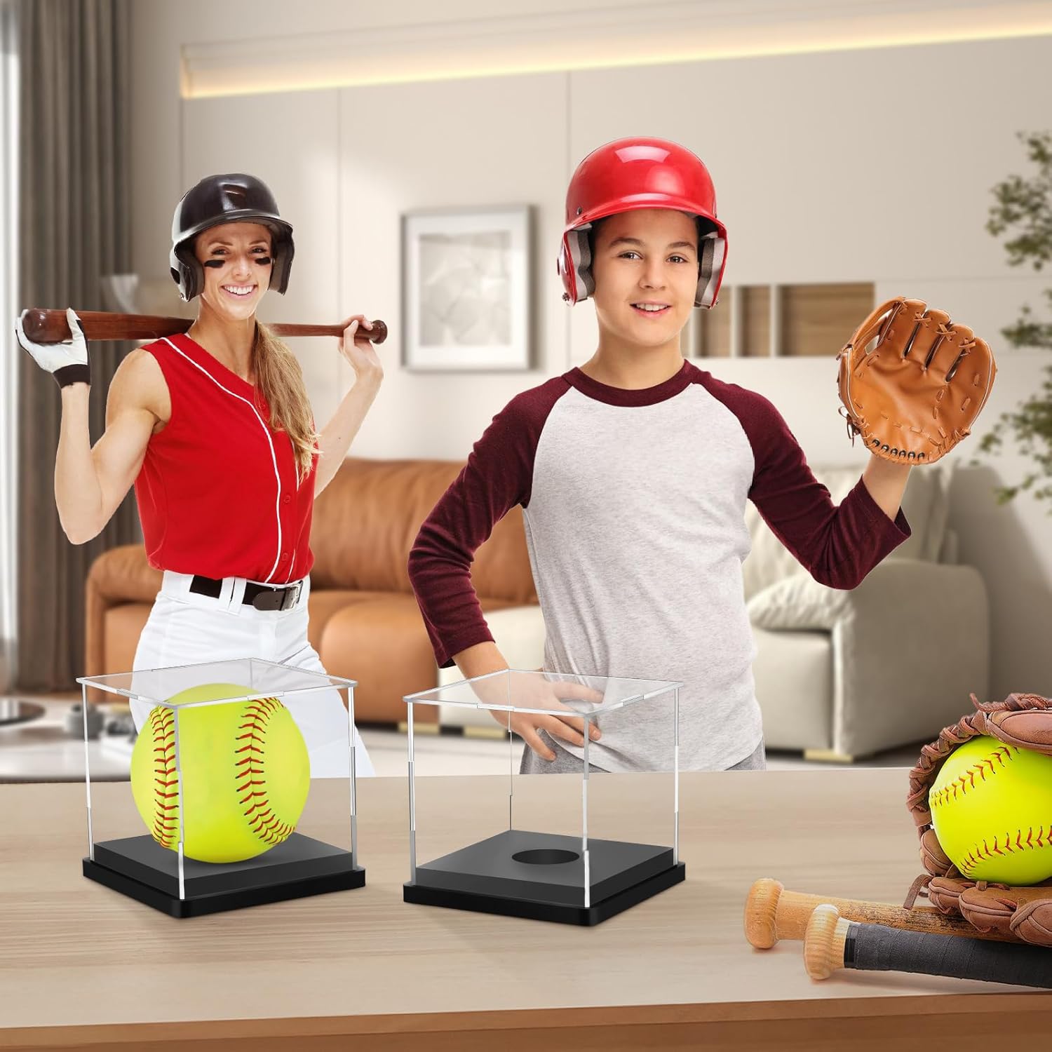 ODM 2PCS Softball Display Case Acrylic Clear Display Box Baseball Tennis Golf Protected Stand for Signed Memorabilia Large 12 Inch Sports Game Ball Storage Cube Custom Logo Service